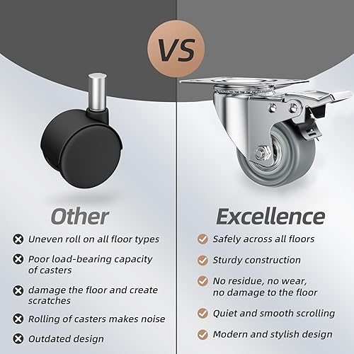 Miniatura 11 de Ruedas giratorias de 5 pulgadas, juego de 4 ruedas resistentes – CLOATFET Ruedas giratorias de bloqueo con freno (placa superior), ruedas giratorias