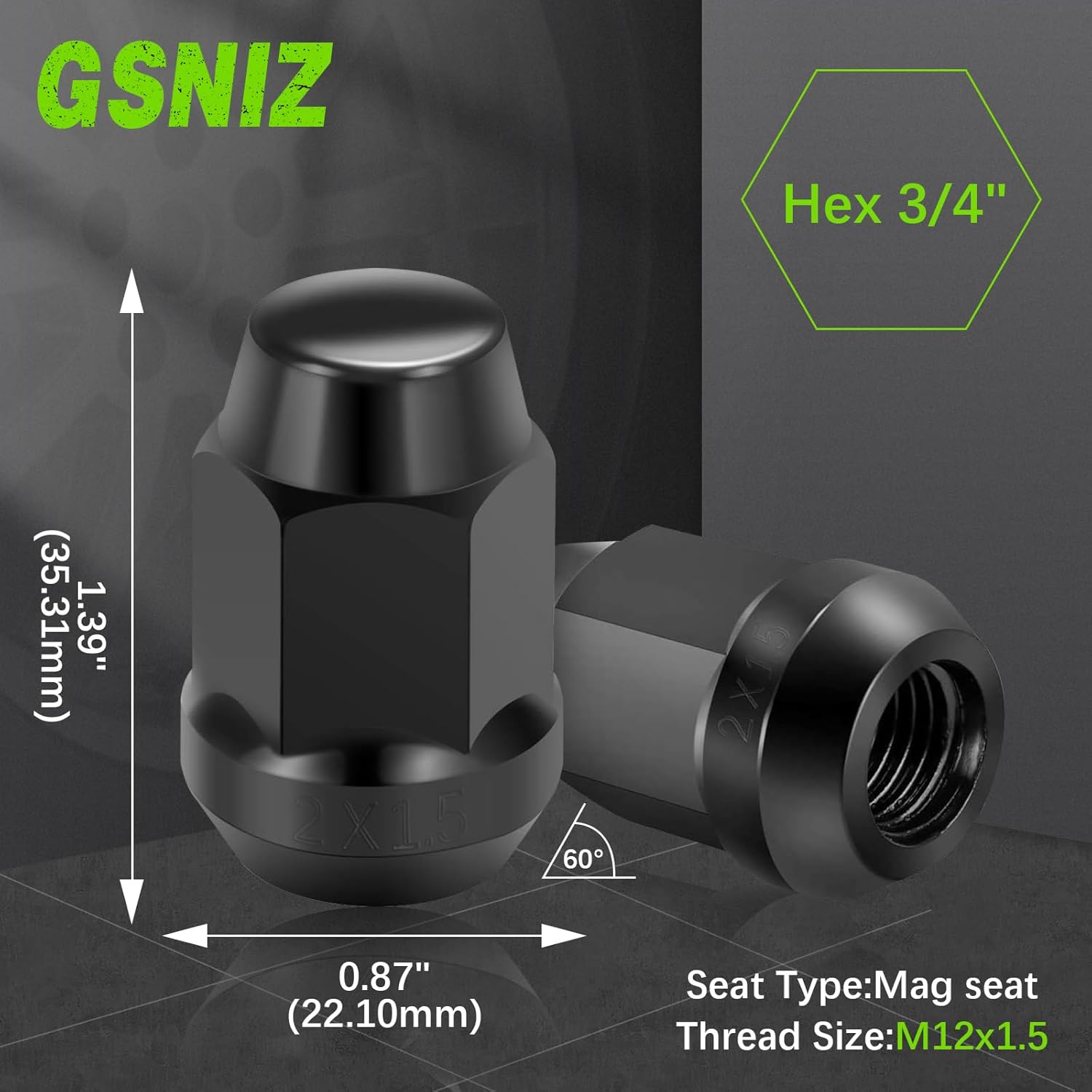 20Pcs M12x1.50 Thread - Black Closed End Bulge Acorn Style Lug Nuts - Conical 60 Degree Seat, for Chevrolet 2008-2018 Corvette,2010-2019 Cruze,2008-2013 Impala
