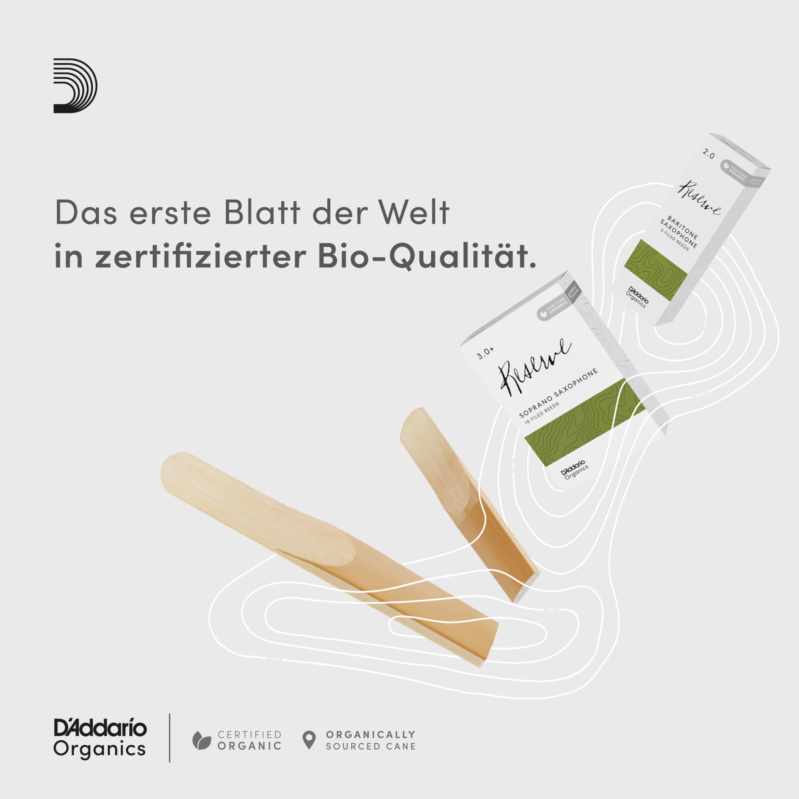 D'Addario Organisch Reserve Alto Saxophon-Stimmzungen - Saxophonrohre - Das erste und einzige Bio-Schilfrohr - 3.0+ Stärke, 10 Packung