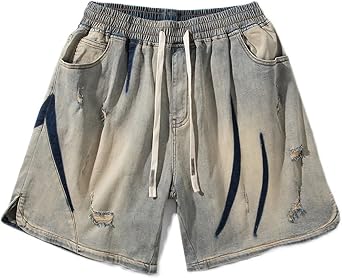 Men Y2k Baggy Denim Shorts Cargo Vintage Ripped Drawstring Jorts Hip-hop Streetwear Harajuku Clothing Summer