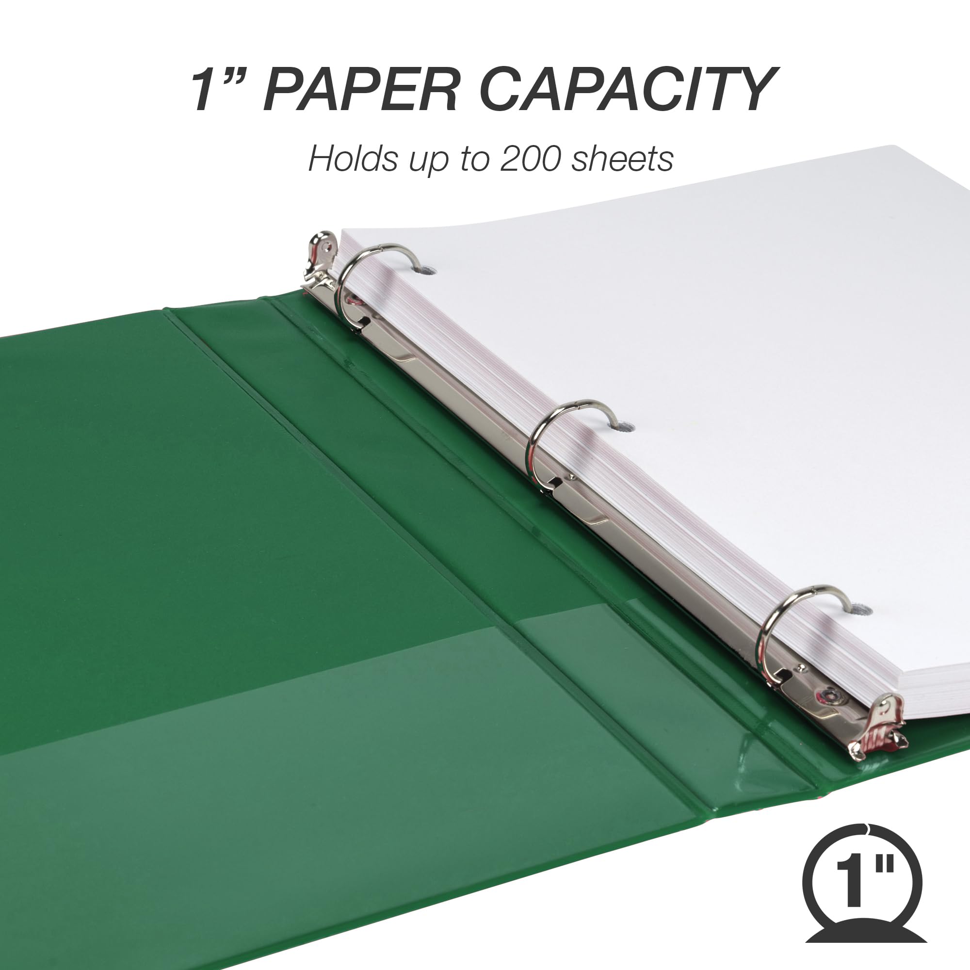 Samsill Raccoglitore a 3 anelli da 2,5 cm, prodotto negli Stati Uniti, con anello rotondo economico, copertina trasparente, capacità 200 fogli, per scuola, casa, ufficio, verde foresta