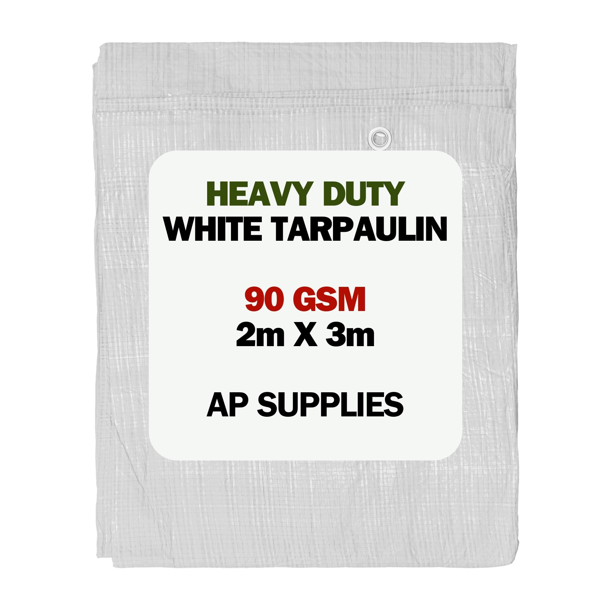 Ap Supplies White 90Gsm M-Grade Tarpaulin 2M X 3M – Waterproof, Uv & Weather Resistant Sheet Cover For Camping, Construction, Gardening & Equipment Protection