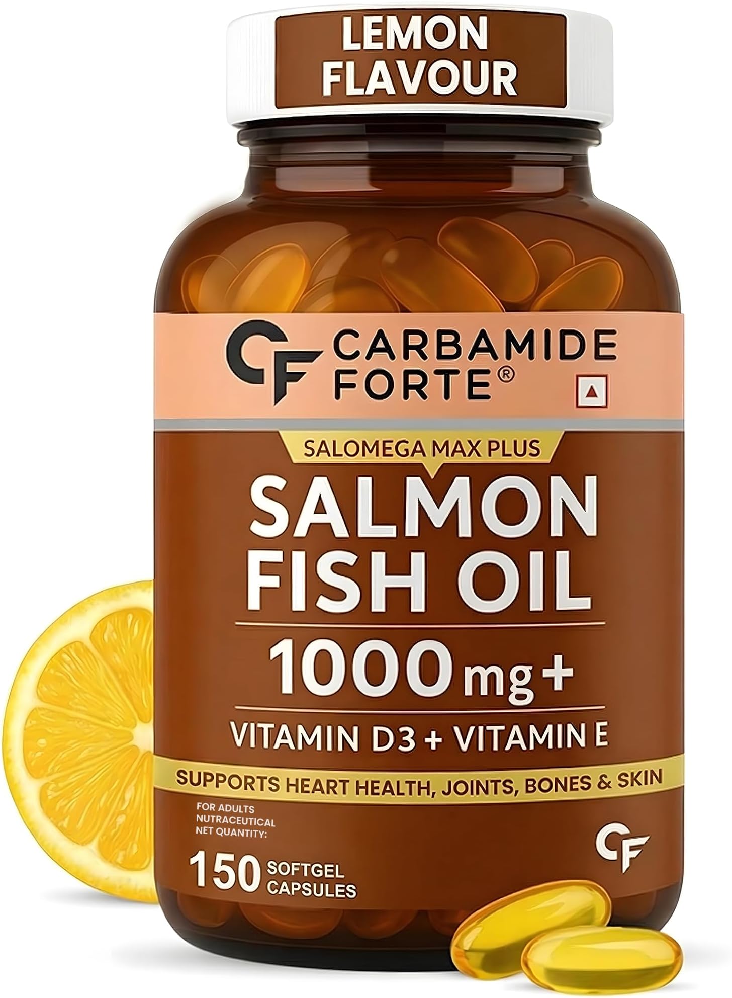 Carbamide Forte Salmon Omega 3 Fish Oil Capsules | Salmon Fish Oil Omega 3 Capsule 1000mg For Men & Women | Omega3 Fishoil Supplement For For Heart, Joints, Bones & Skin - 150 Softgels