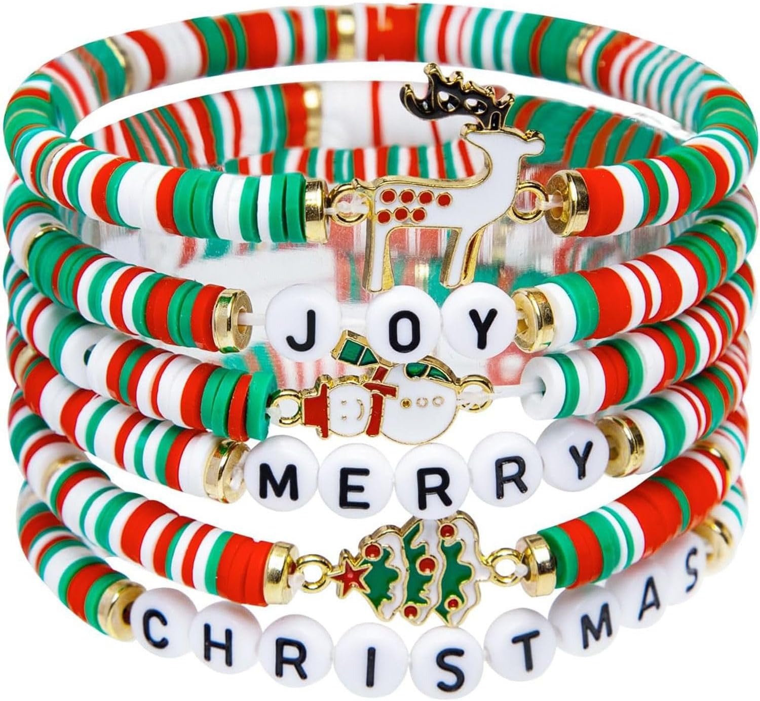 Christmas Bracelets for Women Joy & Merry Charms Beaded Bracelets Trendy Stackable Beads Bracelets Adjustable Jewelry Christmas Gifts