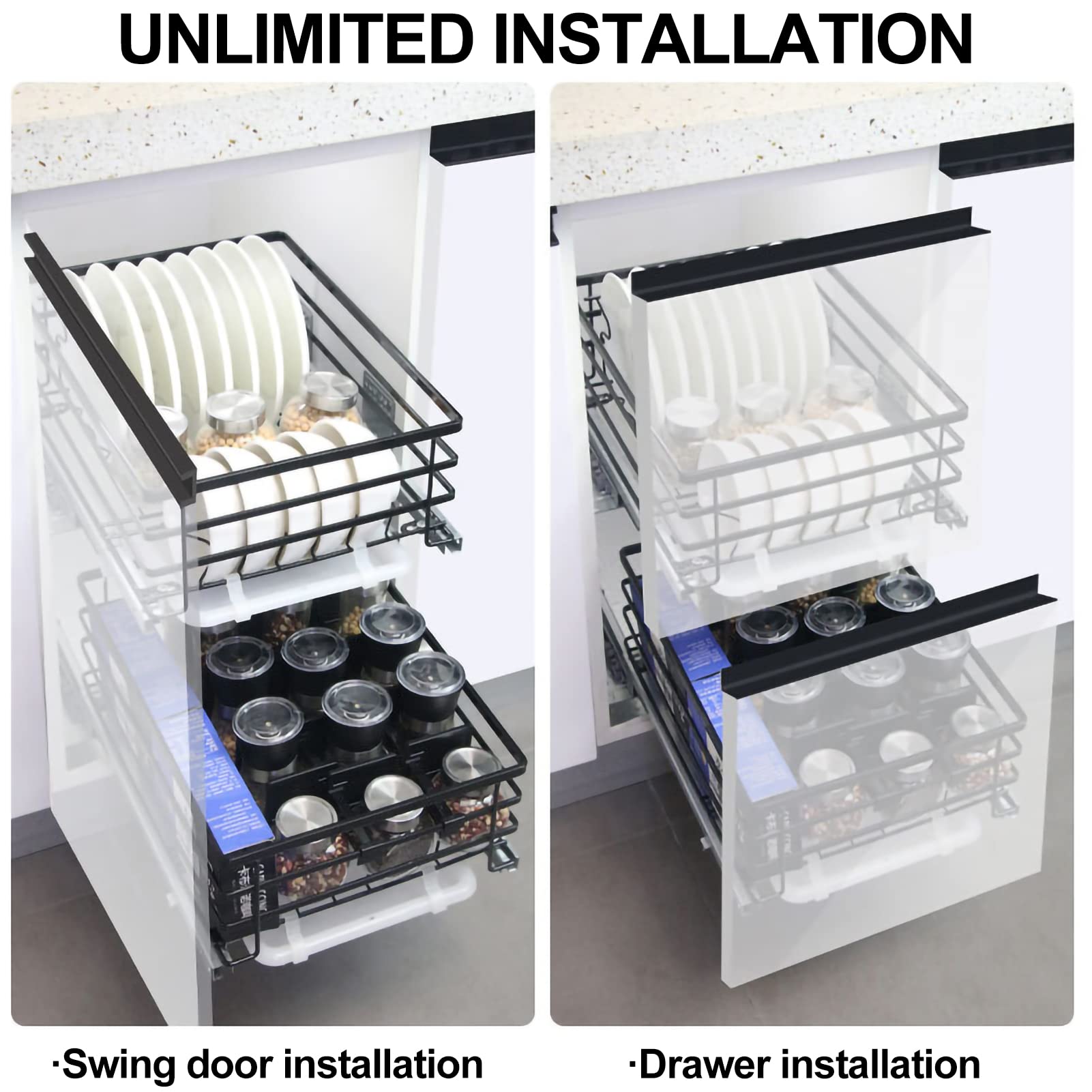 Organizer Estraibile Per Mobili Da Cucina E Bagno - Scaffale In Acciaio Regolabile Larghezza 58-101 Cm - 2 Pezzi