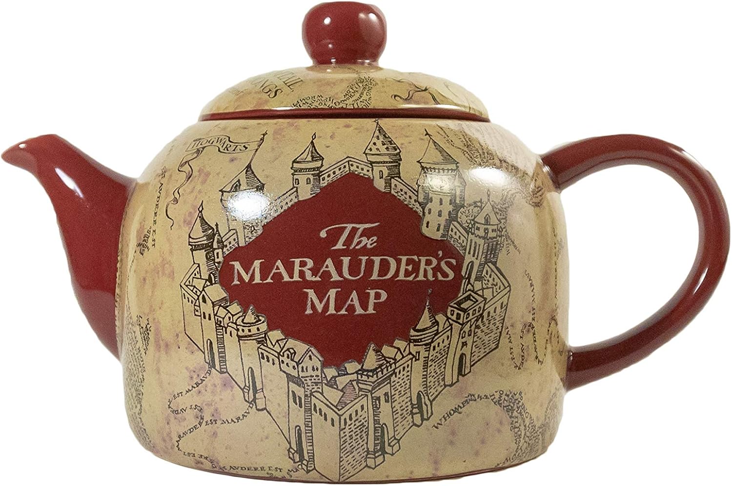 seven20 Harry Potter Marauder's Map Ceramic Teapot, Standard Size, Burgundy