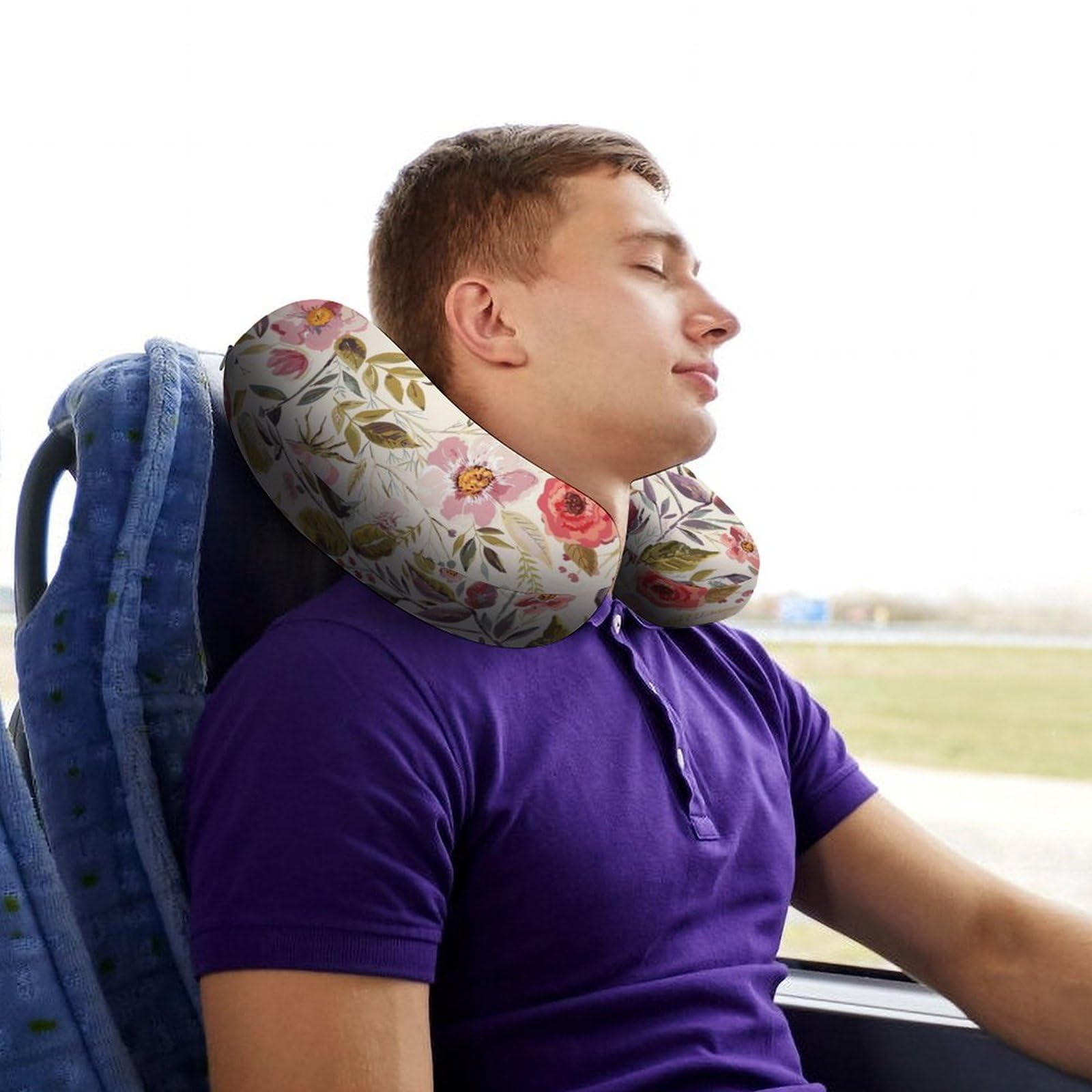Almohada de viaje, almohada de cuello de flores de amapolas de acuarela para viajes, almohada de apoyo portátil de espuma viscoelástica para dormir