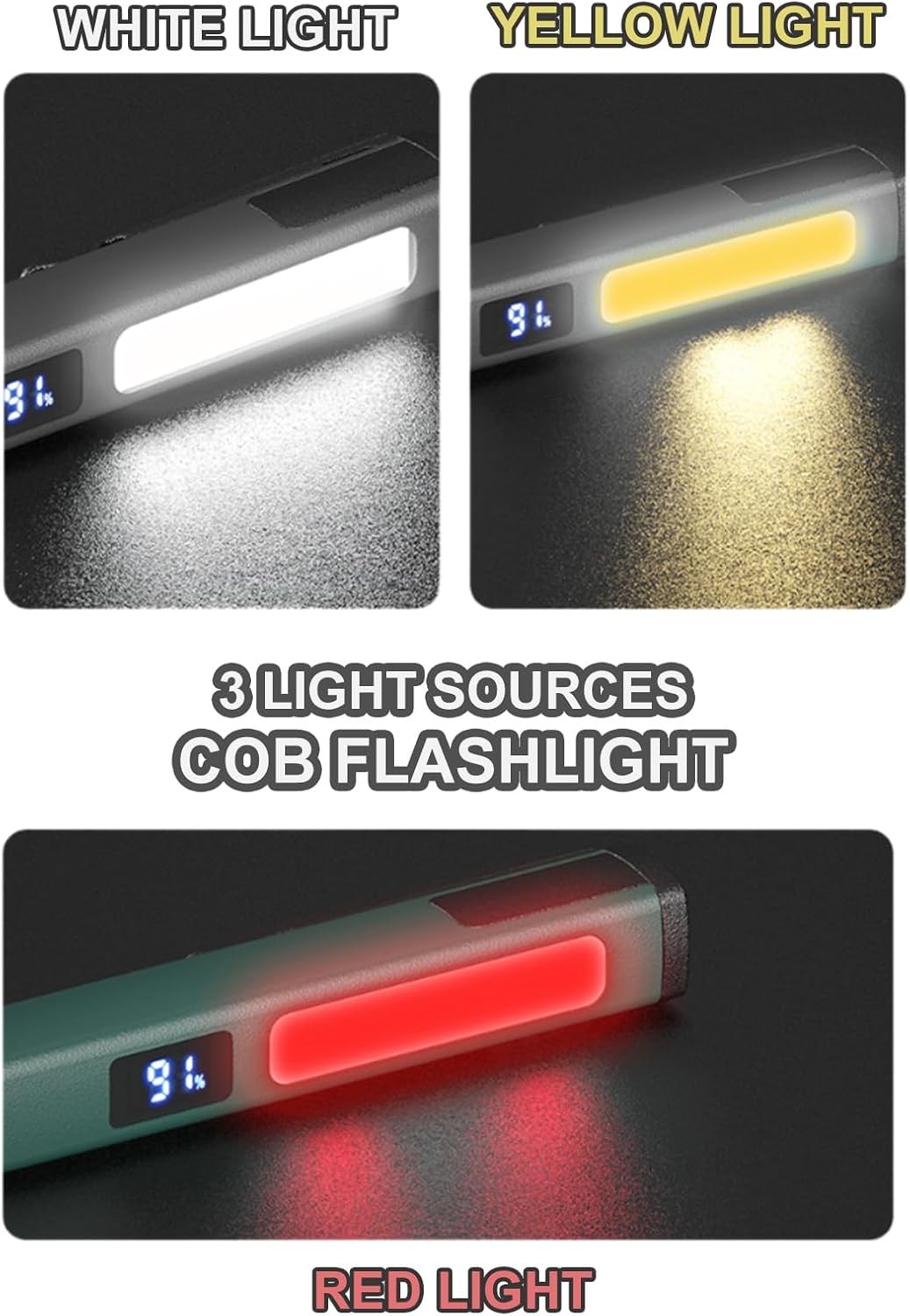 Small Rechargeable Pen Flashlights with COB Work Light, Portable LED Pocket Flashlight Bright Flashlights for Home, Car, Emergencies, with Type-C Charge, 6 Light Modes, LCD Display (Grey)