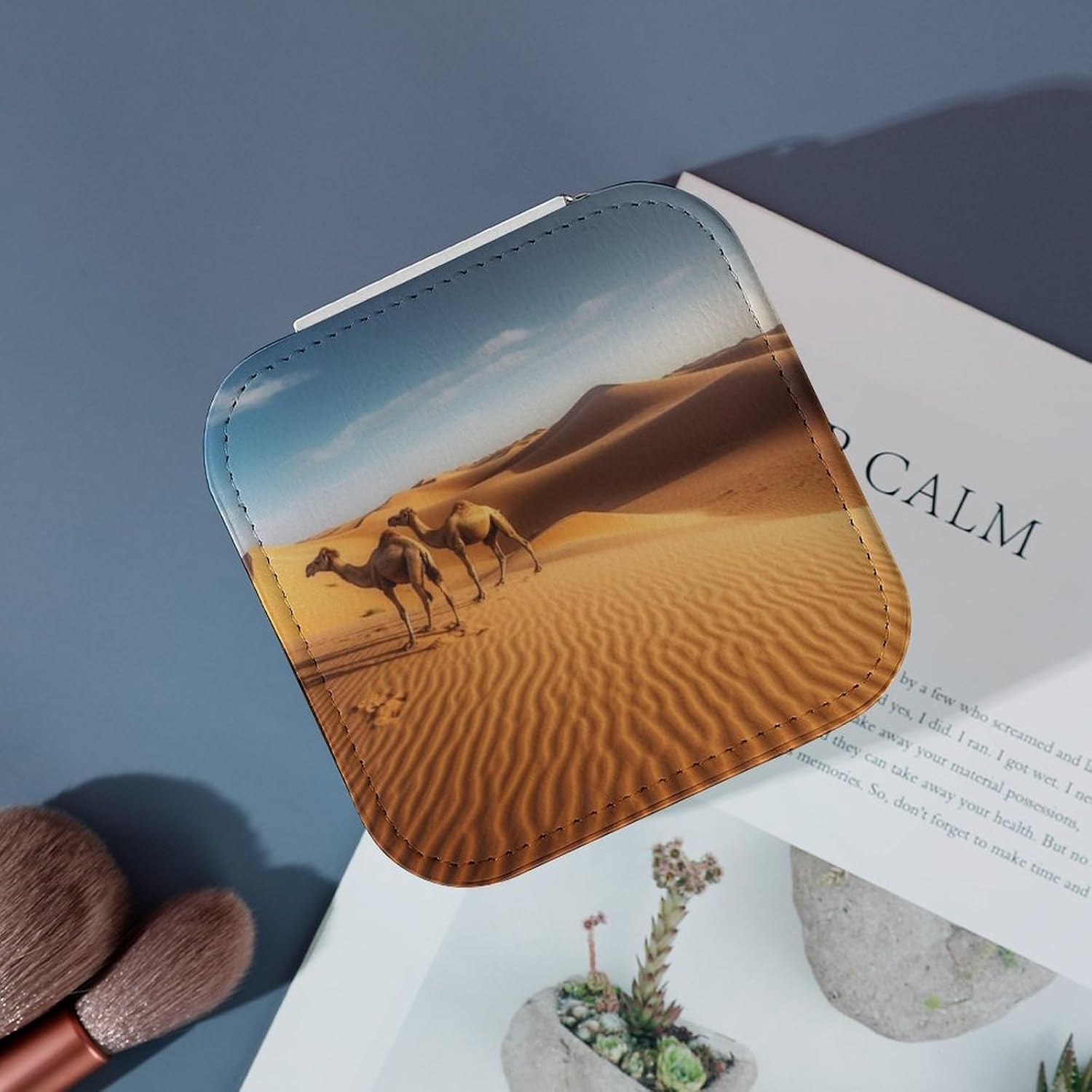 PU Leather Storage Box,Sand Dunes In The Sahara Desert Printed Portable Jewelry Box Mini Travel Storage Box Women's Jewelry Storage Rack for Necklace Earrings Bracelets Rings image 4