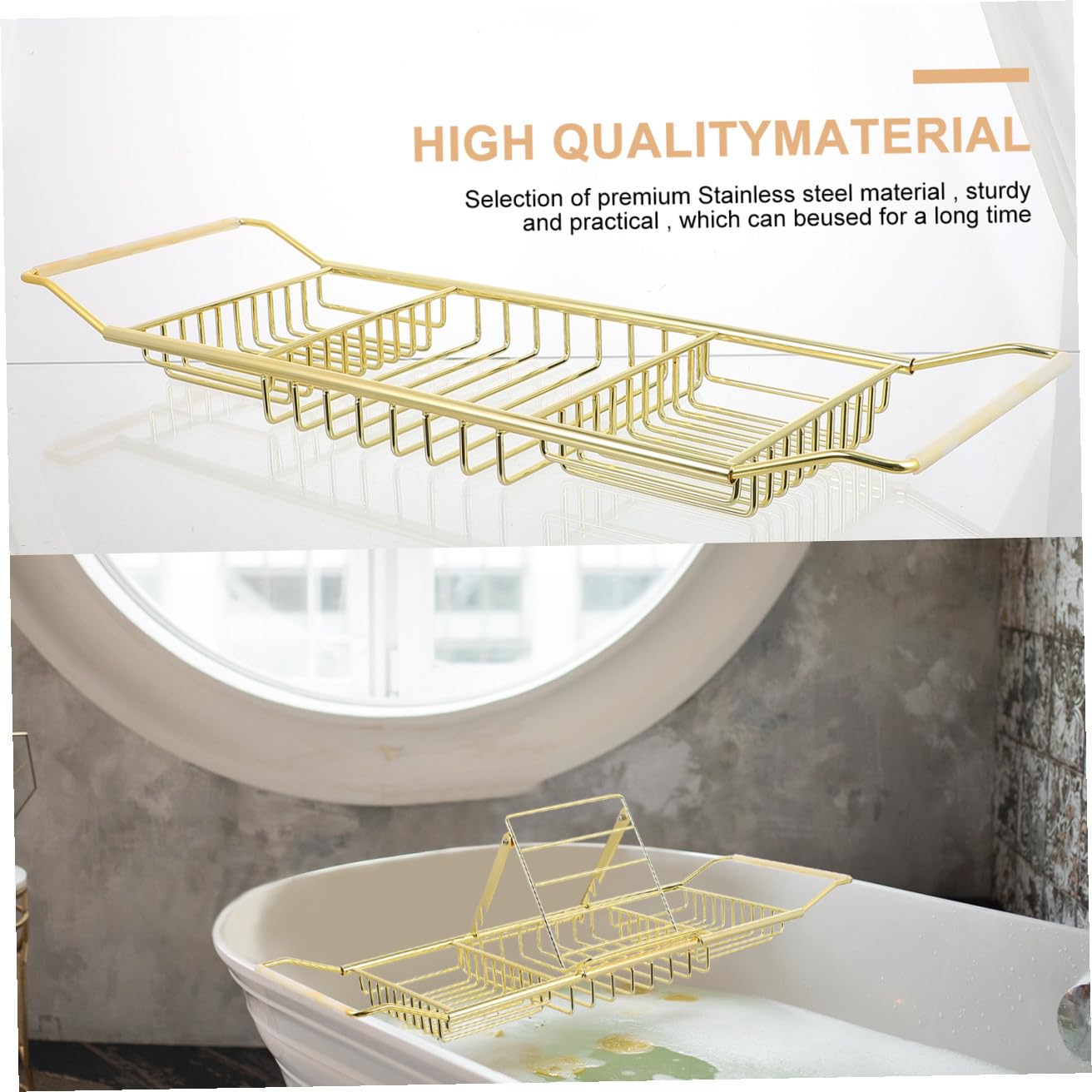 Mensola Vasca da Bagno Estensibile in Acciaio Resistente Antiscivolo con Supporto per Libri Tablet e Bicchiere di Vino Fino Design Elegante e Facile da Pulire per Bagni Moderni