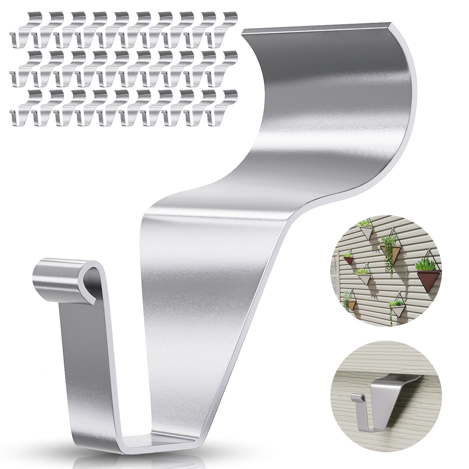 Heavy-Duty Stainless Steel Hooks, 30 Pack No Hole Hanger, Ideal for Vinyl Siding and Outdoor Decoration