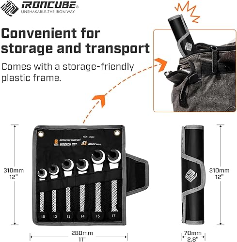 Miniatura 9 de Juego de llaves de línea de freno: métricas 0.394-0.669 in - Trinquete abierto para tuercas en líneas de combustible, freno o aire acondicionado