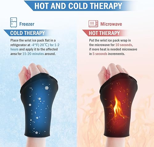 Miniatura 3 de Luguiic Paquete de hielo de muñeca para mano, compresa fría y caliente para aliviar el dolor, guantes de hielo de gel reutilizables para artritis,