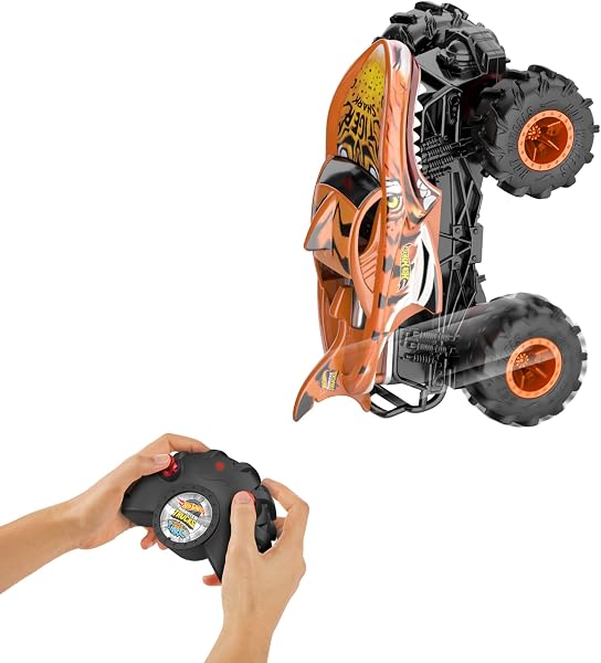 Hot Wheels Monster Trucks Macchina Telecomandata - Tiger Shark RC, in Scala 1:24 con trazione Integrale e penumatici Terrain Action per Tutti i Tipi di Terreno, Giocattolo per Bambini, 4+ Anni, HNV03 - 5