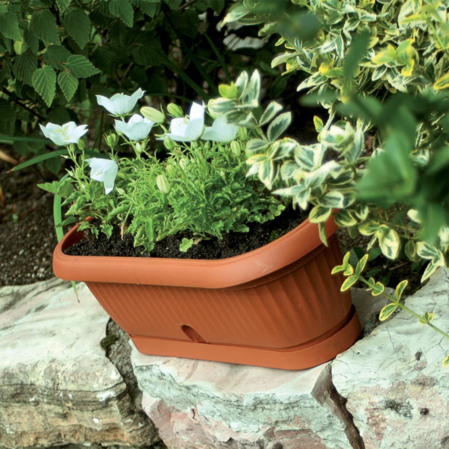 IMJ-Global Set di 10 Vasi per Fiori Piante Ovali Terra DCK In Plastica 26,5x12,4x10cm Da Interno Esterno Terracotta Volume 2 Litri Design Classici