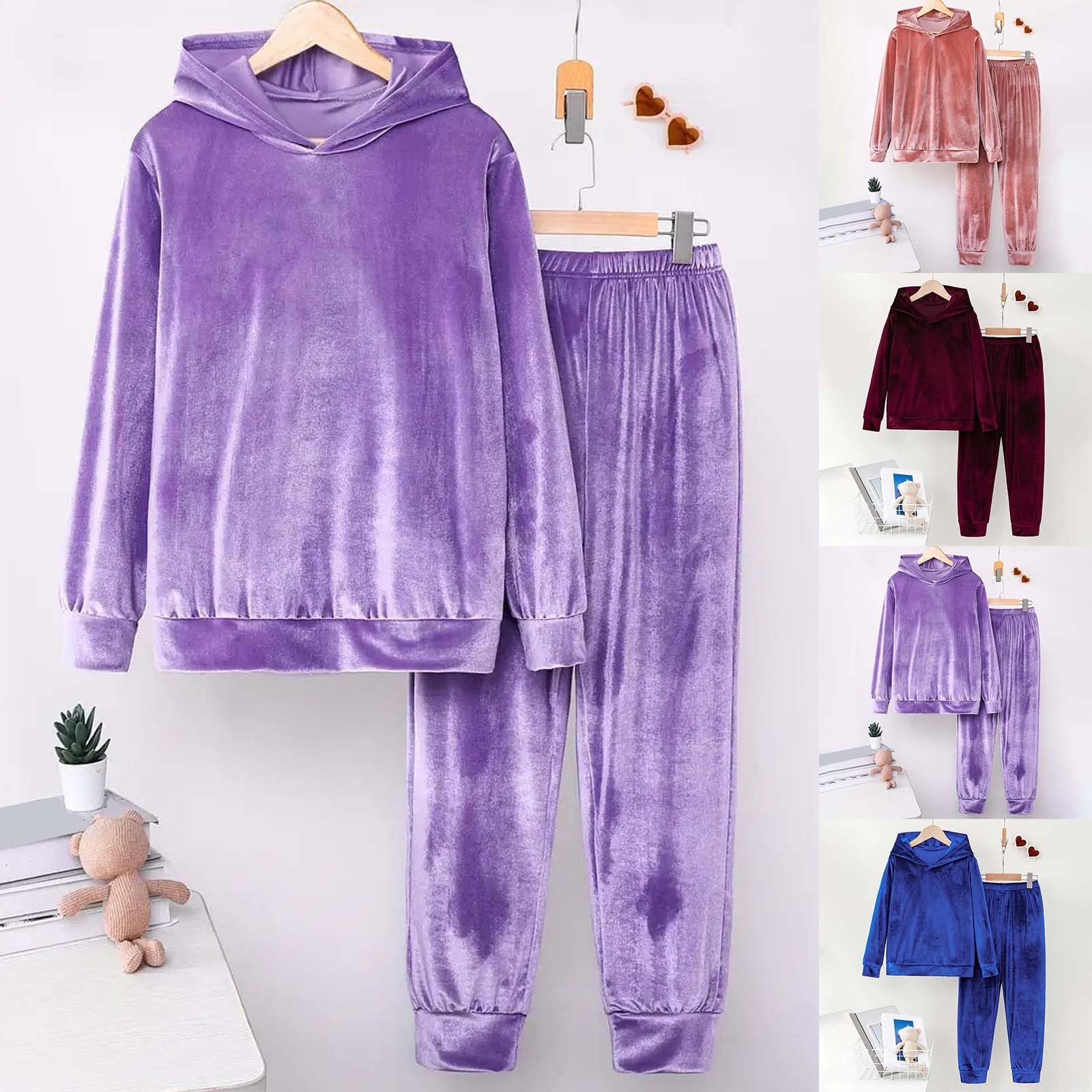 Generisch Tuta da donna in velluto, elegante, con cappuccio, da jogging, 2 pezzi, a maniche lunghe, con cappuccio, da jogging, da allenamento, per il tempo libero