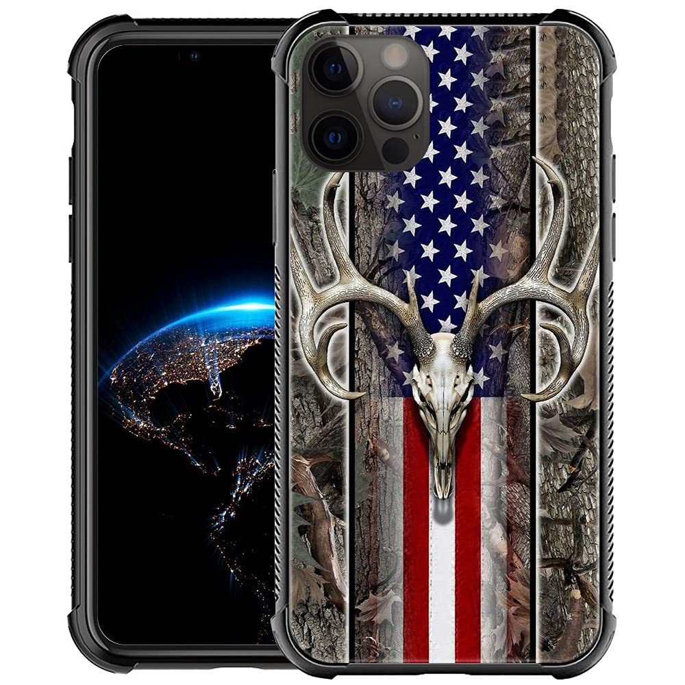 iPhone 13 Case,American Flag Camo Deer Skull Drop Protection Soft TPU Edges for iPhone 13 Case,Pattern Design Cases for Apple iPhone 13 6.1 inch American Flag Camo Deer Skull