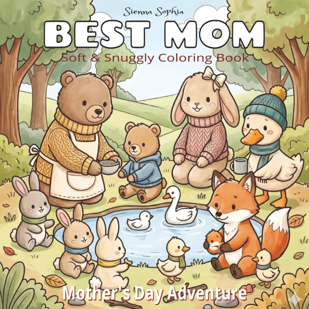 Best Mom – Mother’s Day Adventure: A Soft & Snuggly Cozy Coloring Book for Adults and Teens Featuring Super Cute Animal Characters with Easy and Simple Designs for Relaxation