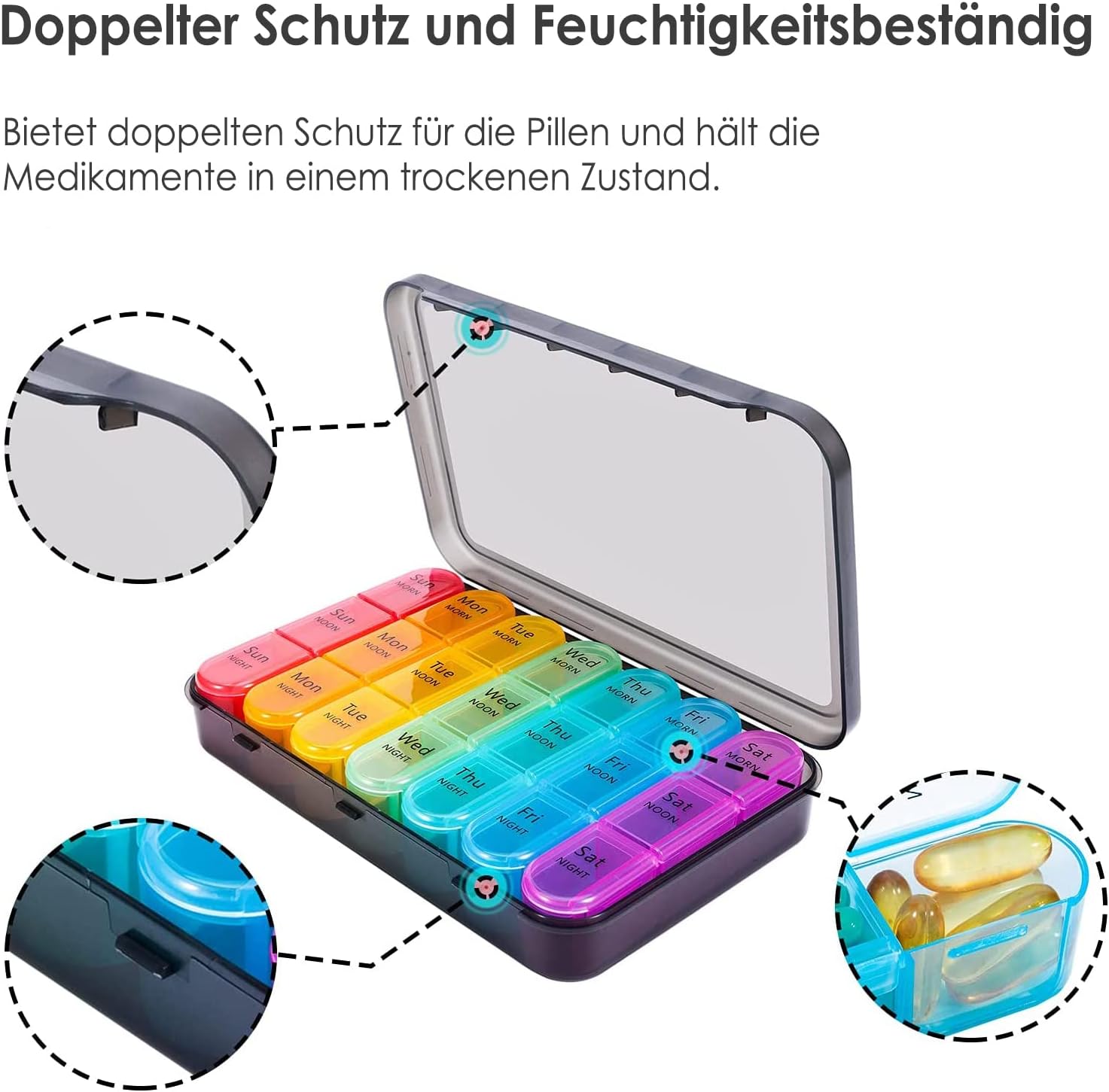 Pill Box 7 Days Morning Noon Evening Portable Pill Box 7 Days 3 Compartments Pill Box Weekly BPA