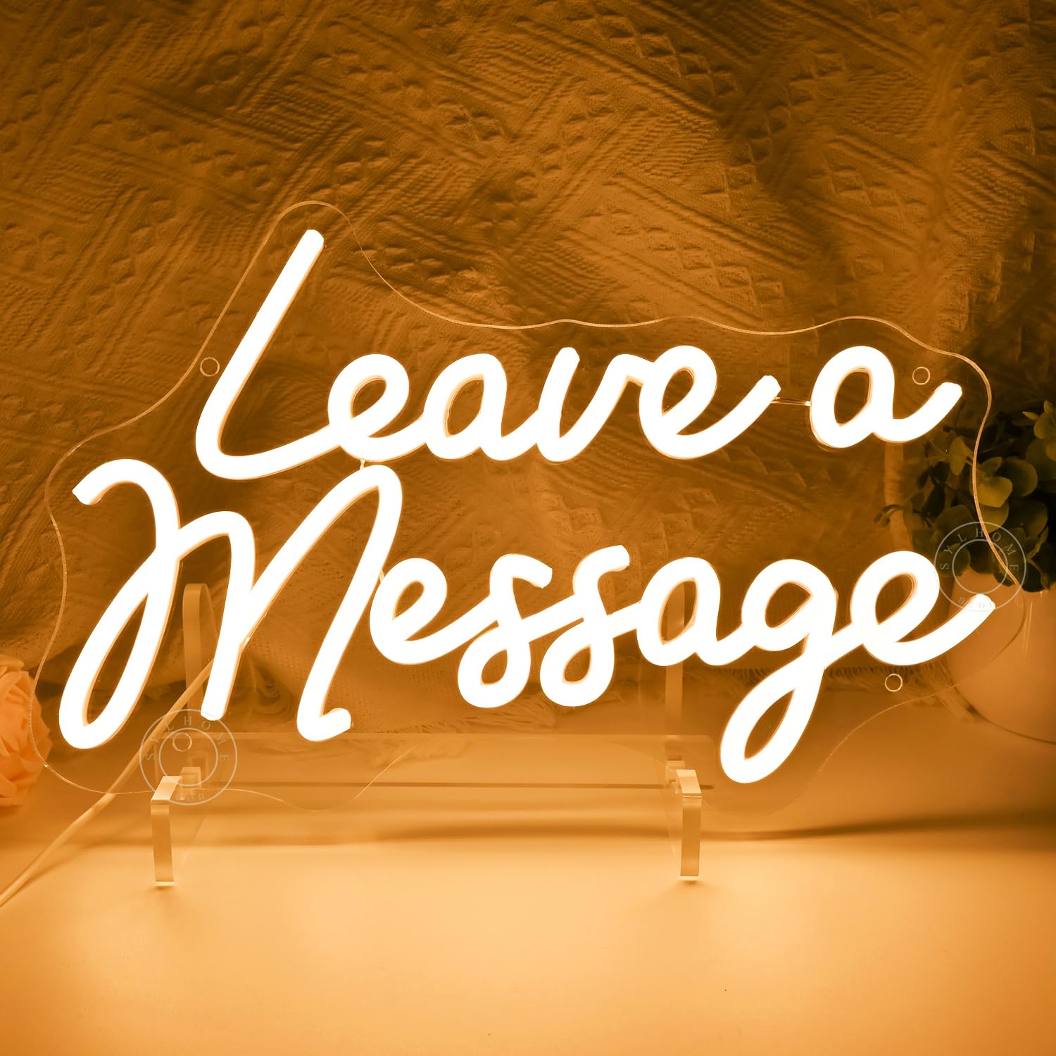 SYLHOME LED-Neonlichtschild mit Aufschrift "Leave A Message", Gästebuch, Business, Schreibtisch, Tisch, Hochzeit, Empfang, Willkommens-Wanddekoration, Schild mit Halterung, USB, 35 x 24 cm
