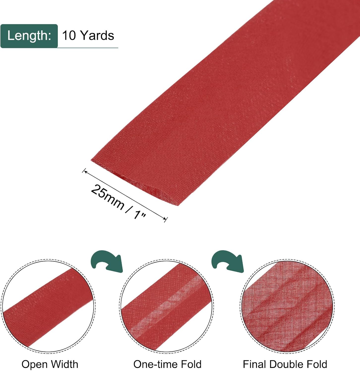 MECCANIXITY 1 Inch Double Fold Bias Tape Polyester Continuous Bulk Bias Tape for Sewing,Seaming Quilting Hemming Binding Crafts (Wine Red 10 Yards)