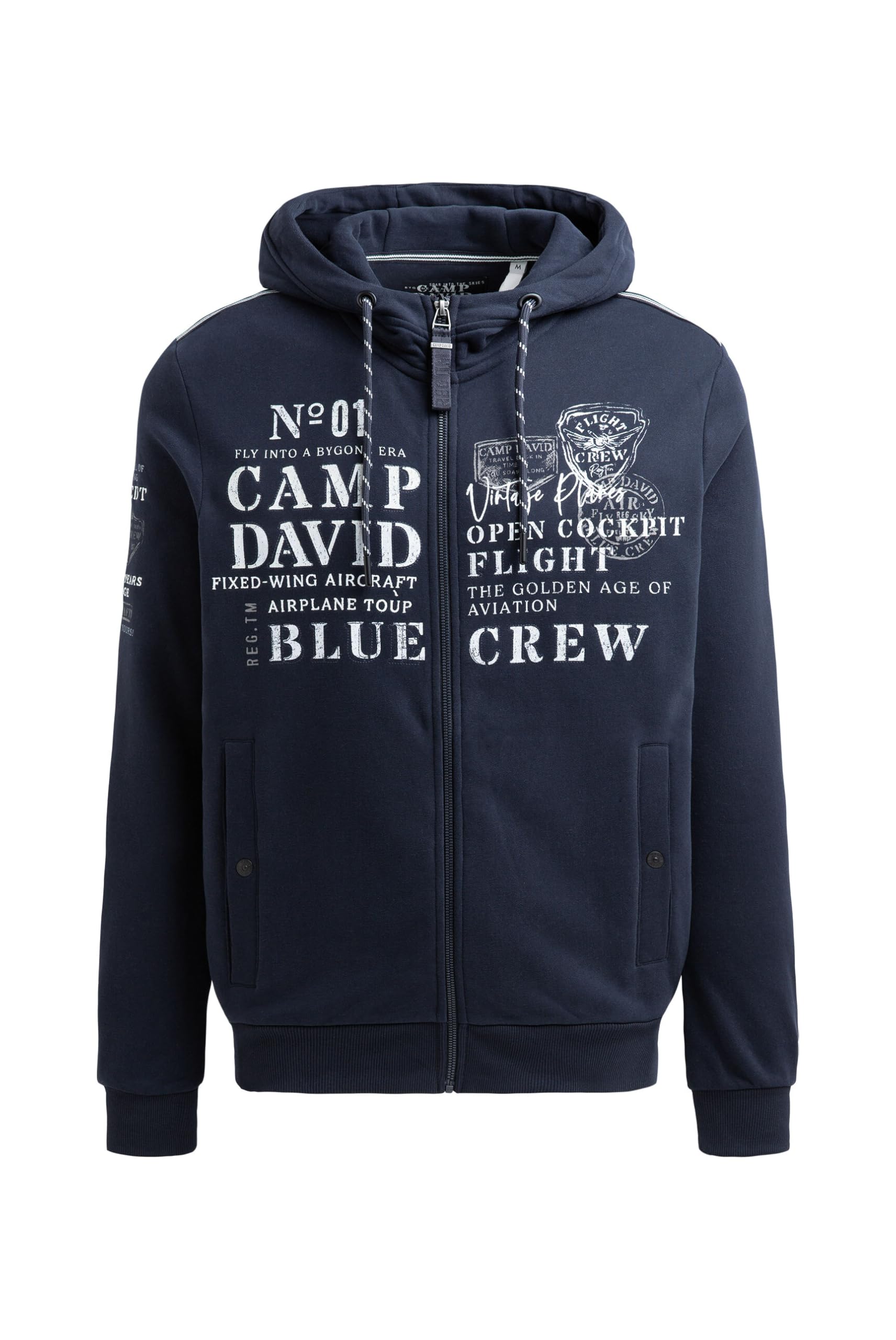 Camp David Herren Sweatjacke mit Kapuze und Logo Artworks Blue Navy, L Fashion
