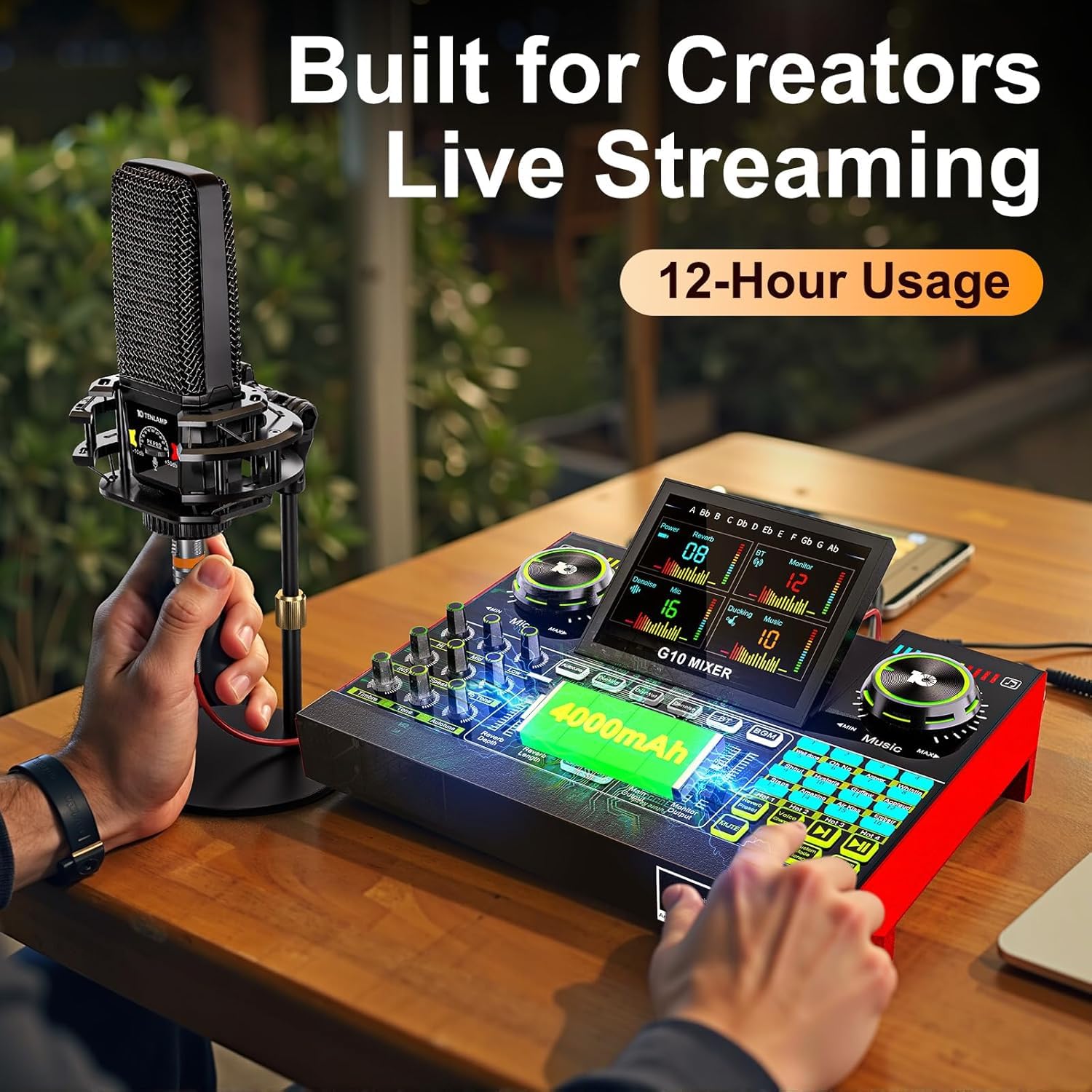Paquete de equipo de podcast mezclador de audio con micrófono condensador de estudio P10 de 48 V, interfaz de audio, tarjeta de sonido, cambiador de voz para grabación de PC, juegos, transmisión en