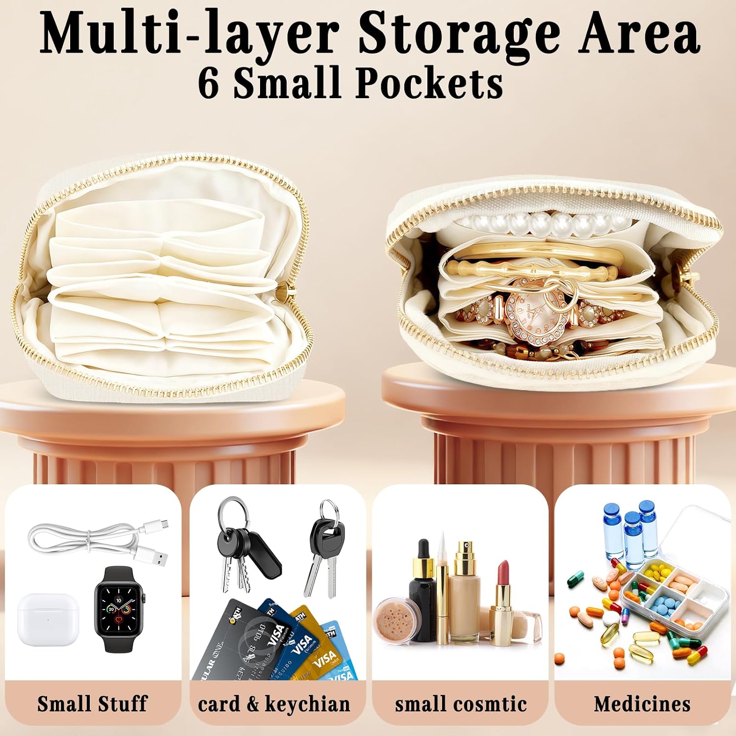 Travel Jewelry Case Organizer Small Jewelry Pouch Bags for Women Velvet Compartments Zipper Pouch for Bracelet Earring Ring Holder Jewelry Organizer Storage Bag Christmas Birthday Gift for Mom Wife C