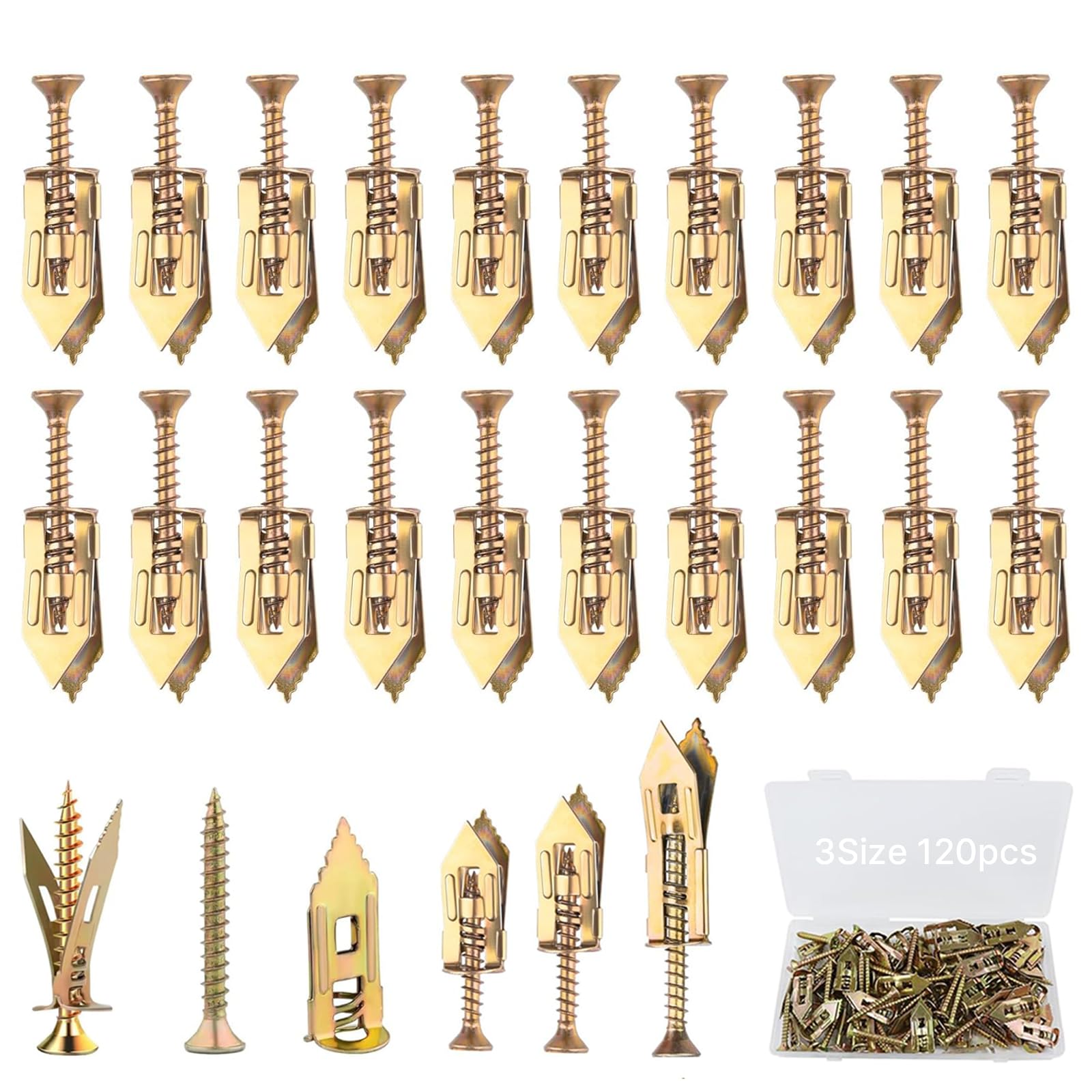 120pcs Self Drilling Anchor Screws Kit,3 Sizes Heavy Duty Plasterboard Fixings Self Tapping Screws