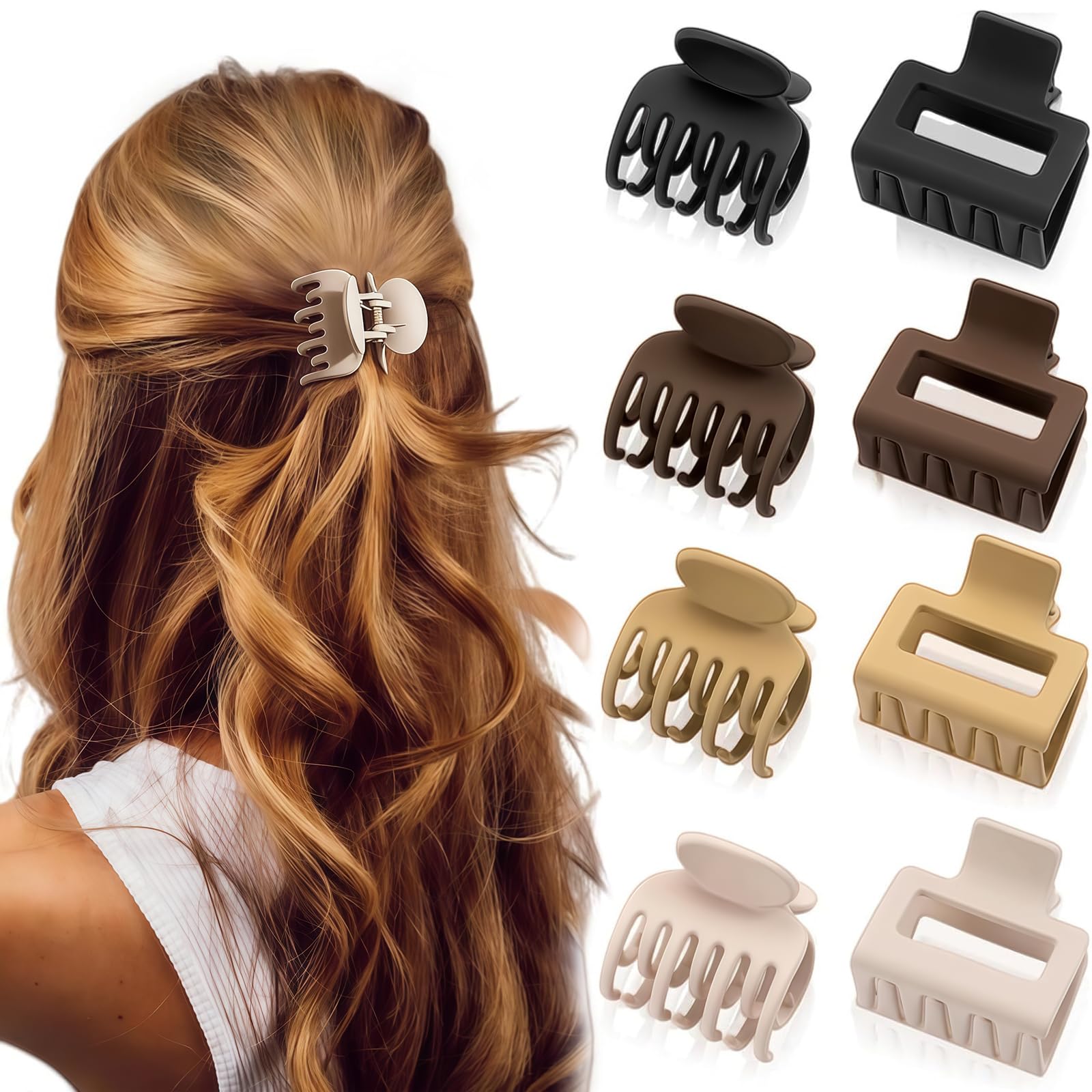 Aucuu Haarklammer Klein 8 Stück, Klauen Haarspangen, Mittelgroße Claw Clip, Small Hair Clip, Rutschfeste Haarspange, Haarspangen Damen für Dünnes Dickes Haar, Haarstyling-Zubehör für Frauen Mädchen