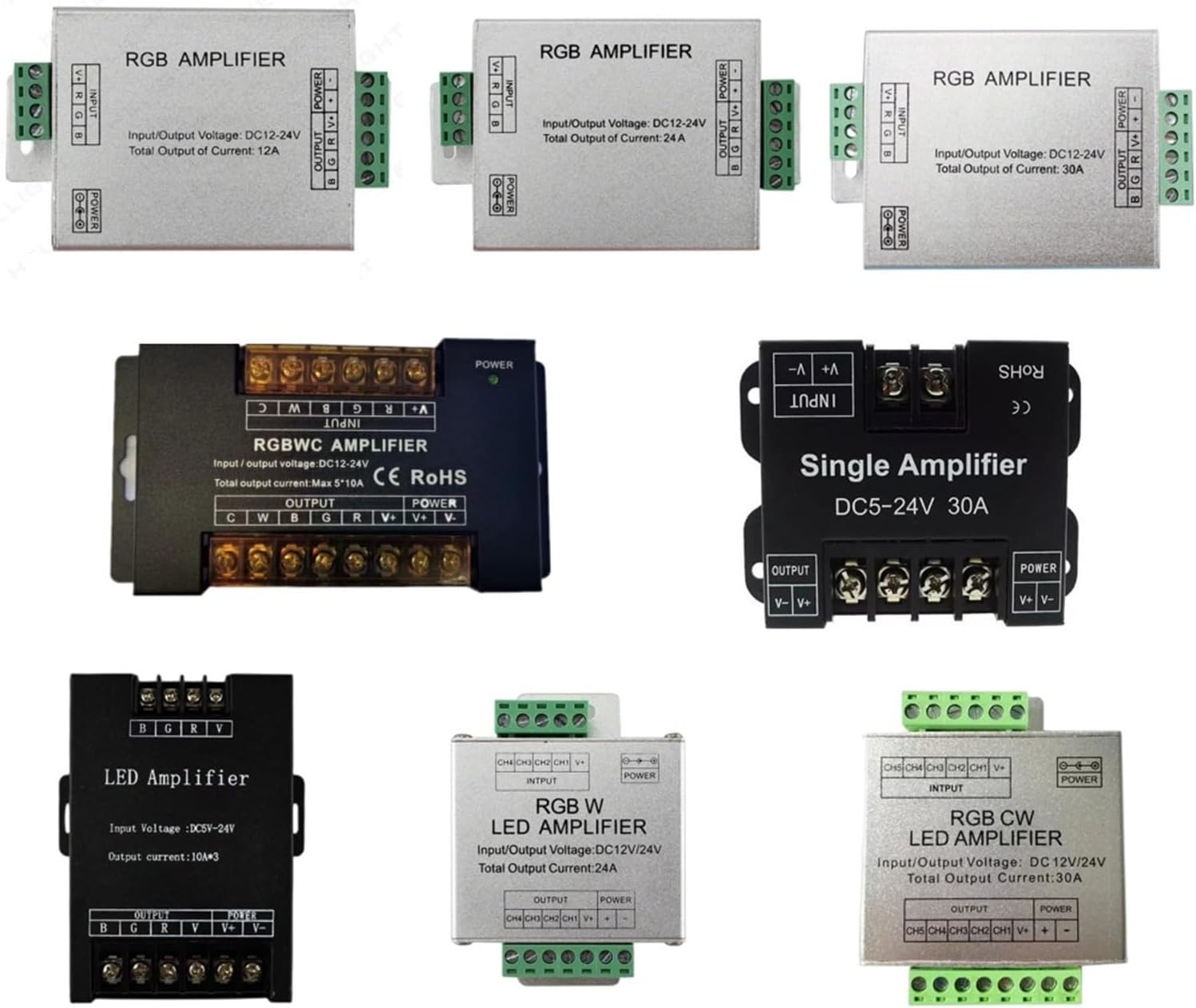 LED Amplifier Controller 1CH/3CH/4CH/5CH 12A/24A/30A/50A Suitable for Monochrome/RGB/RGBW/RGBWW RGB+CCT Light Strip Power(RGB 12a)