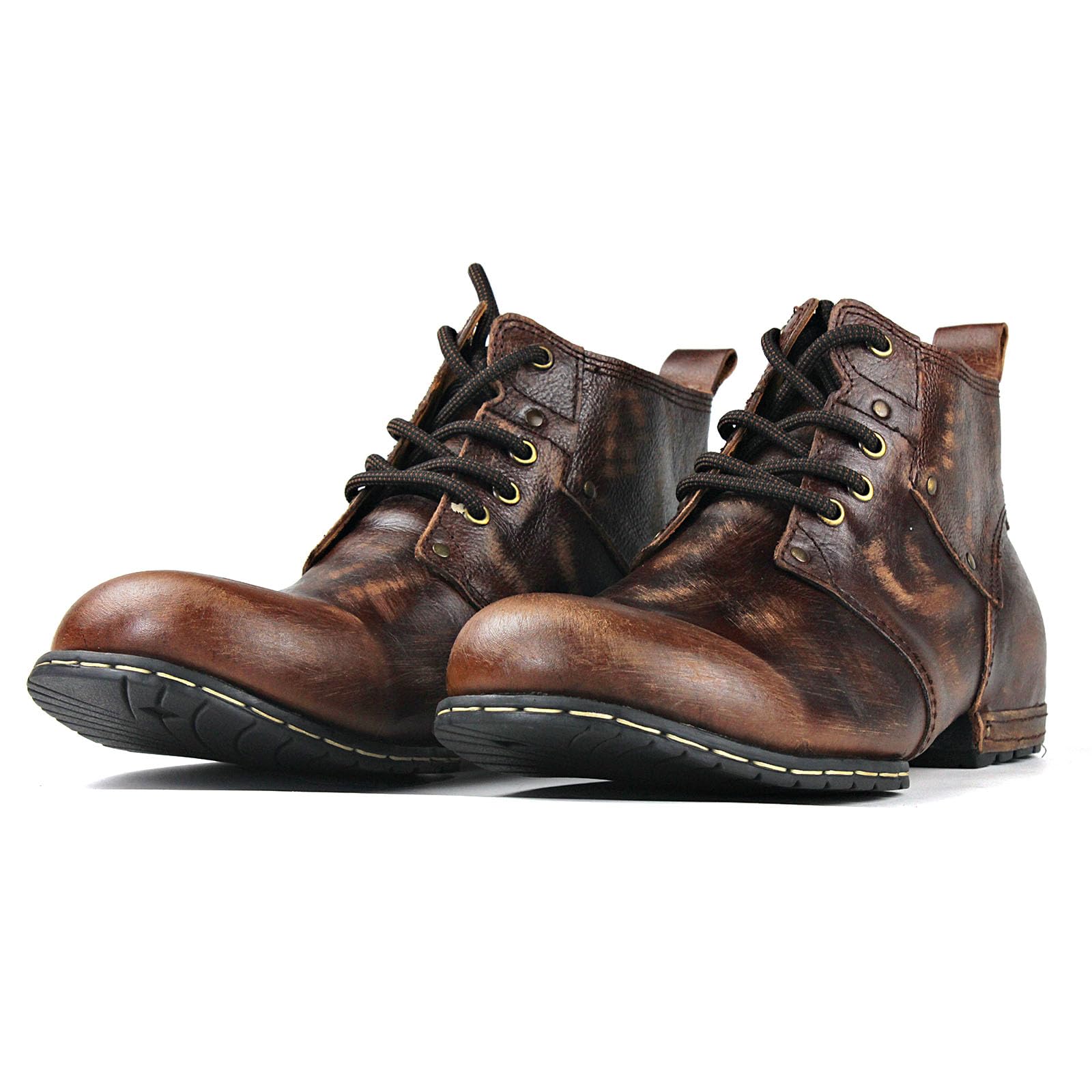 Retro Chukka buty dla mężczyzn, sznurowane, motocyklowe, casualowe, skórzane, vintage, botki dla mężczyzn, modne CD-6015-2-Retro, brązowe-R, Br?zowy (Retro Brown), 45 EU szeroki
