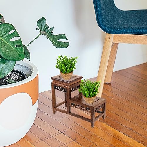 Miniatura 8 de Angoily Soporte de exhibición vintage de madera para manualidades, base de exhibición de figurilla, base de madera de mesa, jarrón, base de florero,