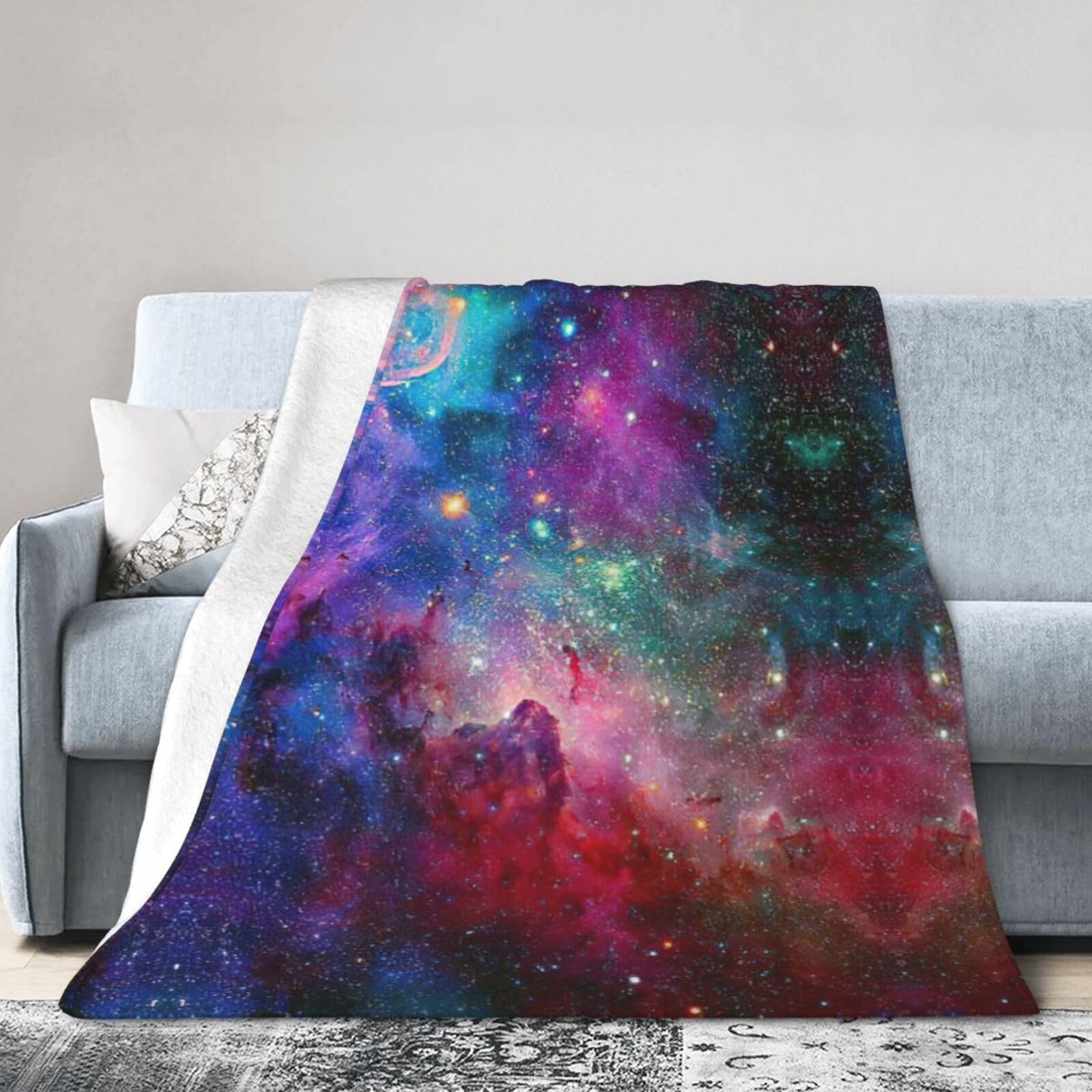 Uusnwaa Soft Cosy Fleece Warm Throw Colorful Galaxy Print Blanket