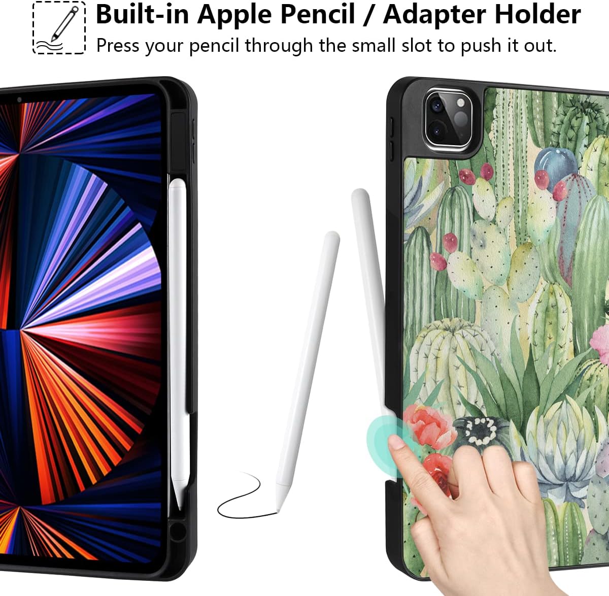 TWOLSKOO Case for iPad Pro 11 (2nd, 3rd & 4th Gen) 2020/2021/2022 - Slim Protective Case - Built-in Pencil Holder - Trifold Stand & Auto Wake/Sleep, Soft Shockproof Back Cover - Cactus