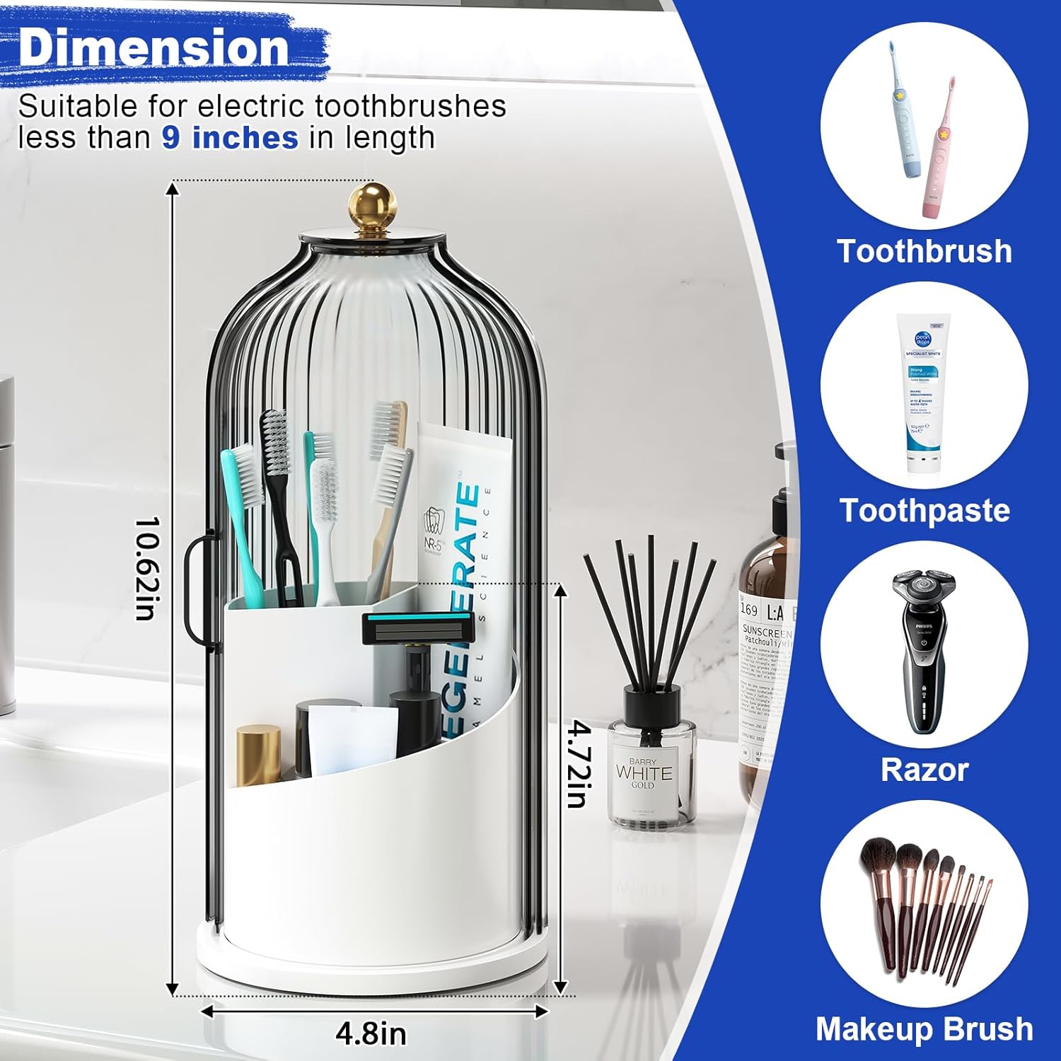 Dustproof Toothbrush Holder with Cover & Set of 2 Woven Toilet Paper Storage Basket