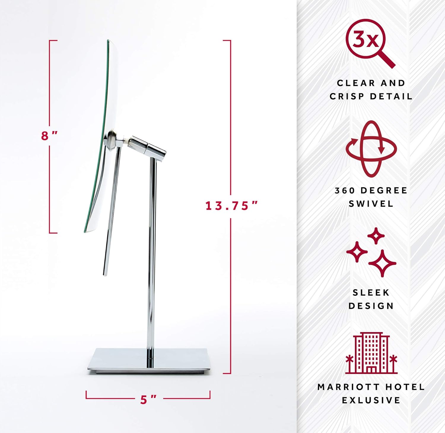 Marriott Minimalist Table-Top Vanity Mirror - Swivel Vanity Mirror with 3X Magnification - Sleek Chrome Finish