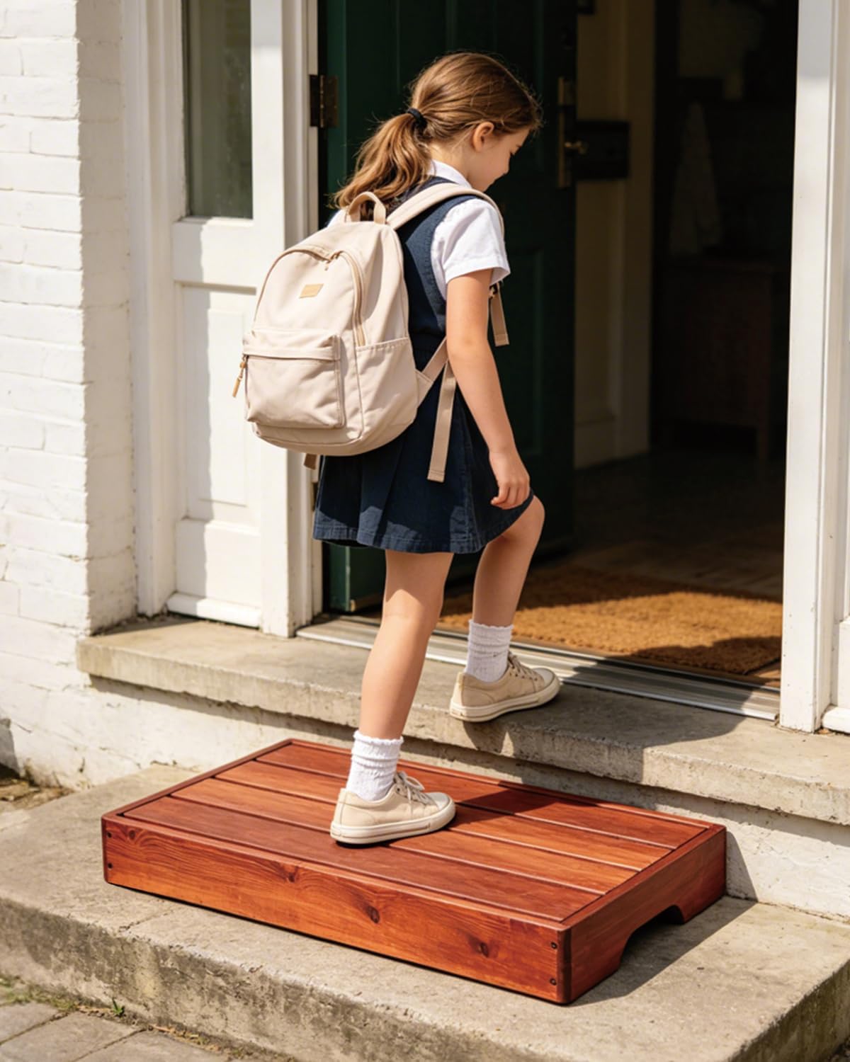 3.5"/6" Heightable Wooden Outdoor Step (30" Length), 800 Lbs Step Stools for Adults with 4 Additional Legs & Anti-Slip Traction Tape, One Step Stool for Elderly, Adults, Kids (30" L x 16" W)