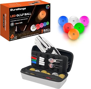 DURARANGE GlowShift LED Golf Balls & Golf Organizer Case 7-Color Light-Control Balls with 3-LED Core + Waterproof Storage Box for Tees, Gloves, Tools Night Golf Gift Set
