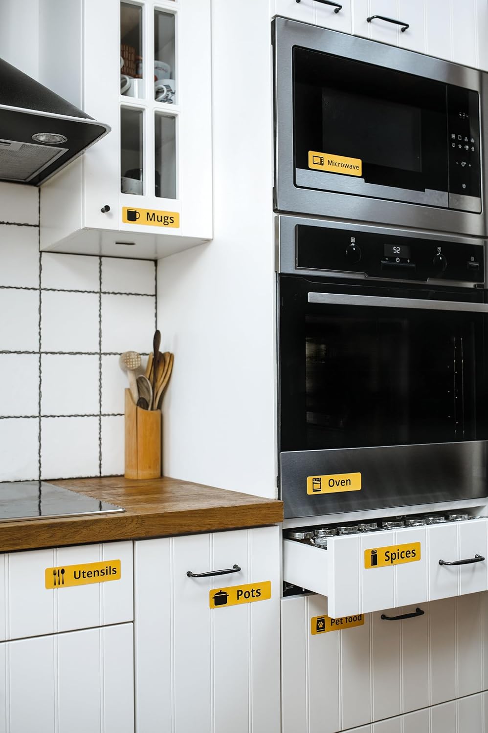 Memory Loss Labels for Dementia & Alzheimer’s Patients – Easy to Read Signs for Kitchen, Bathroom, and Household Items – Bright Yellow Stickers with Icons (A5 Size, 100 Labels)