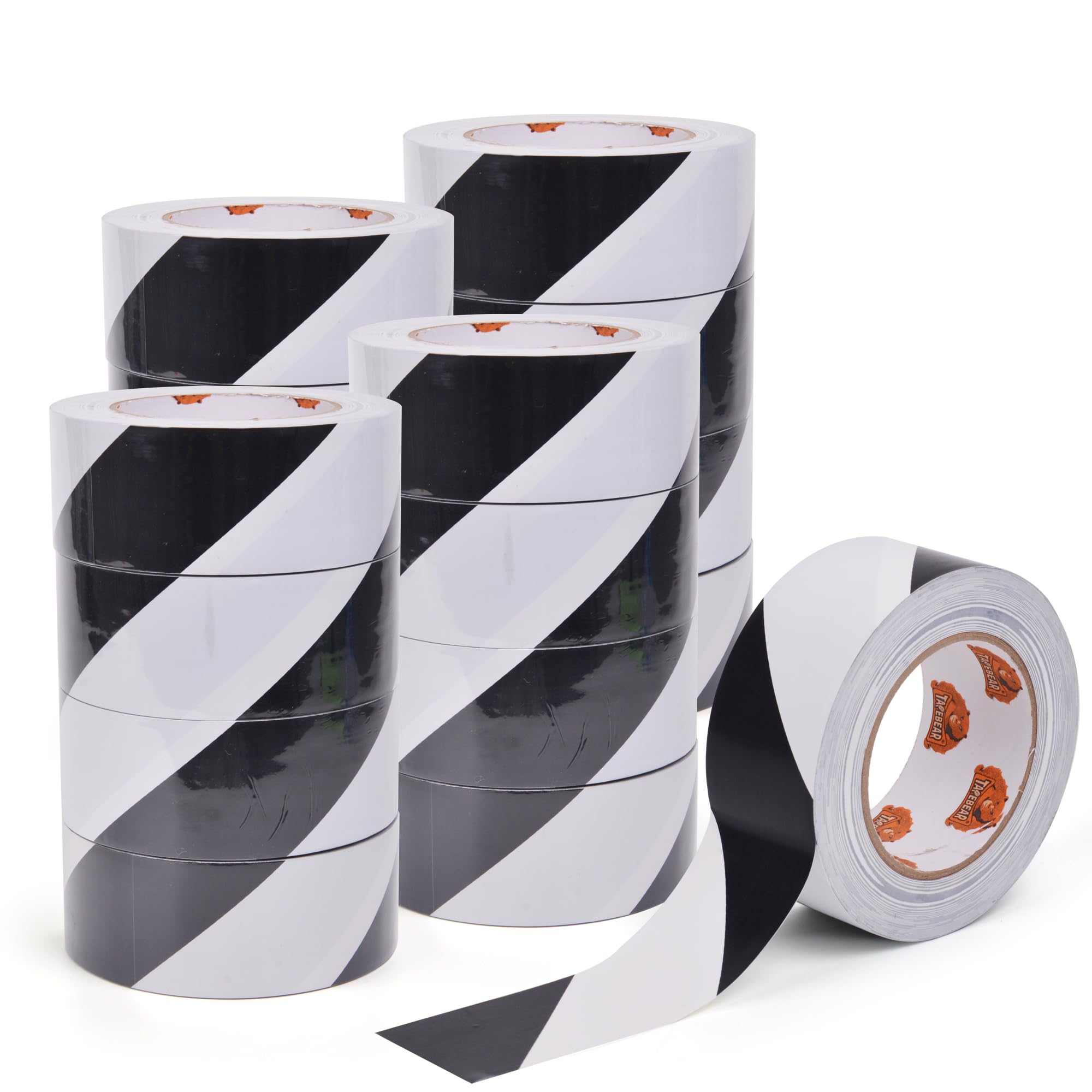 TAPEBEAR Caution & Hazard Tape - Self-Adhesive Warning Tape for Steps & Crime Scene Barrier, Black/White High Visibility - 2in x 50yd (50mm x 45m), 16 Rolls โ image 1