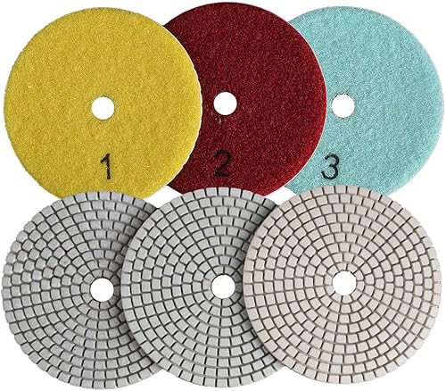 GoYonder Juego de 3 almohadillas de pulido de diamante húmedo o seco de 4 pulgadas, kit de almohadillas de pulido de granito de piedra para