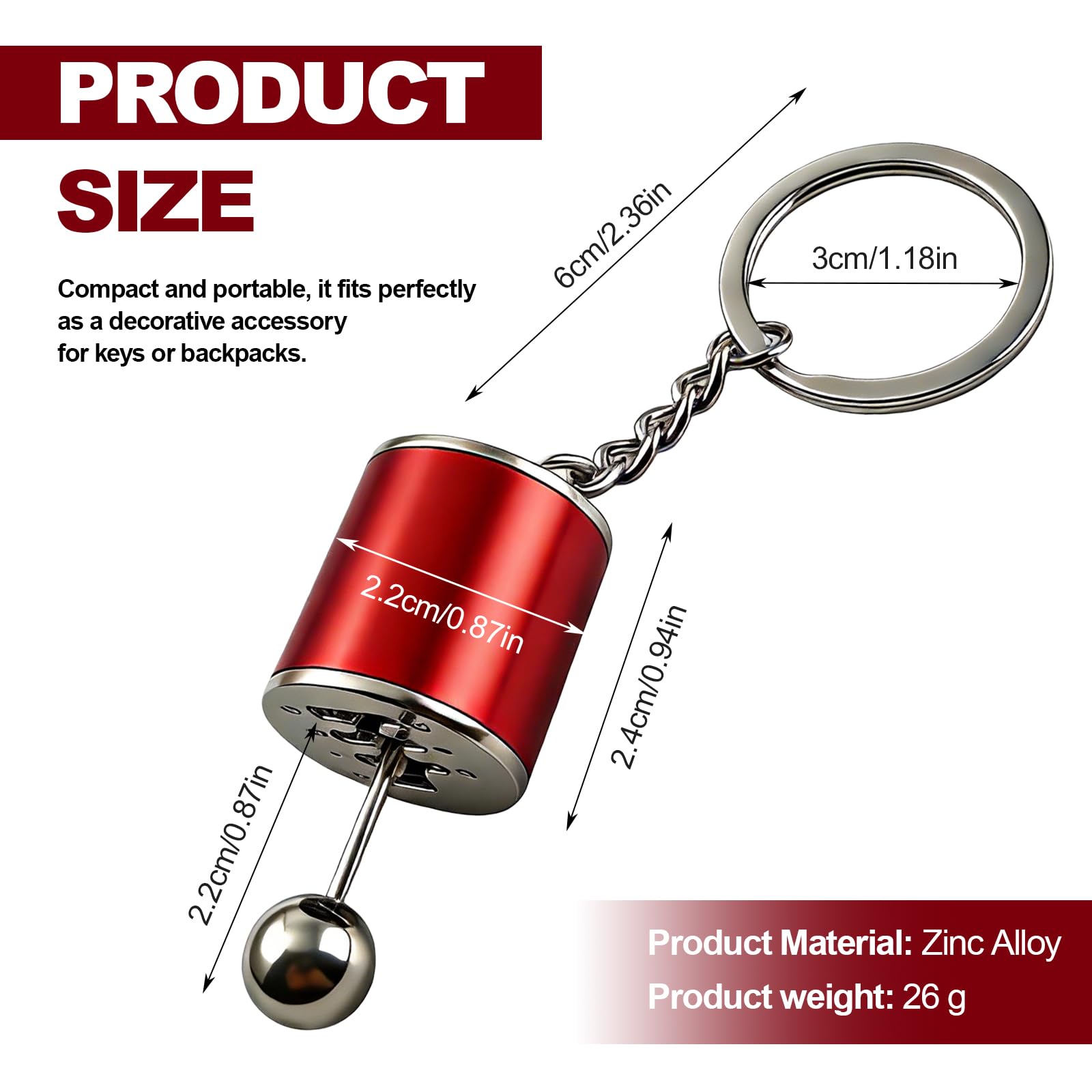 Gearbox Keychain,6-Speed Manual Transmission Stick Shift Keyring,Creative Car Shifter Gear Keyfob,Automotive Lever Keyring Fidget Toy,Shift Lever Keyrings Car Accessories for Cars Lovers Gift (Red) — view 2