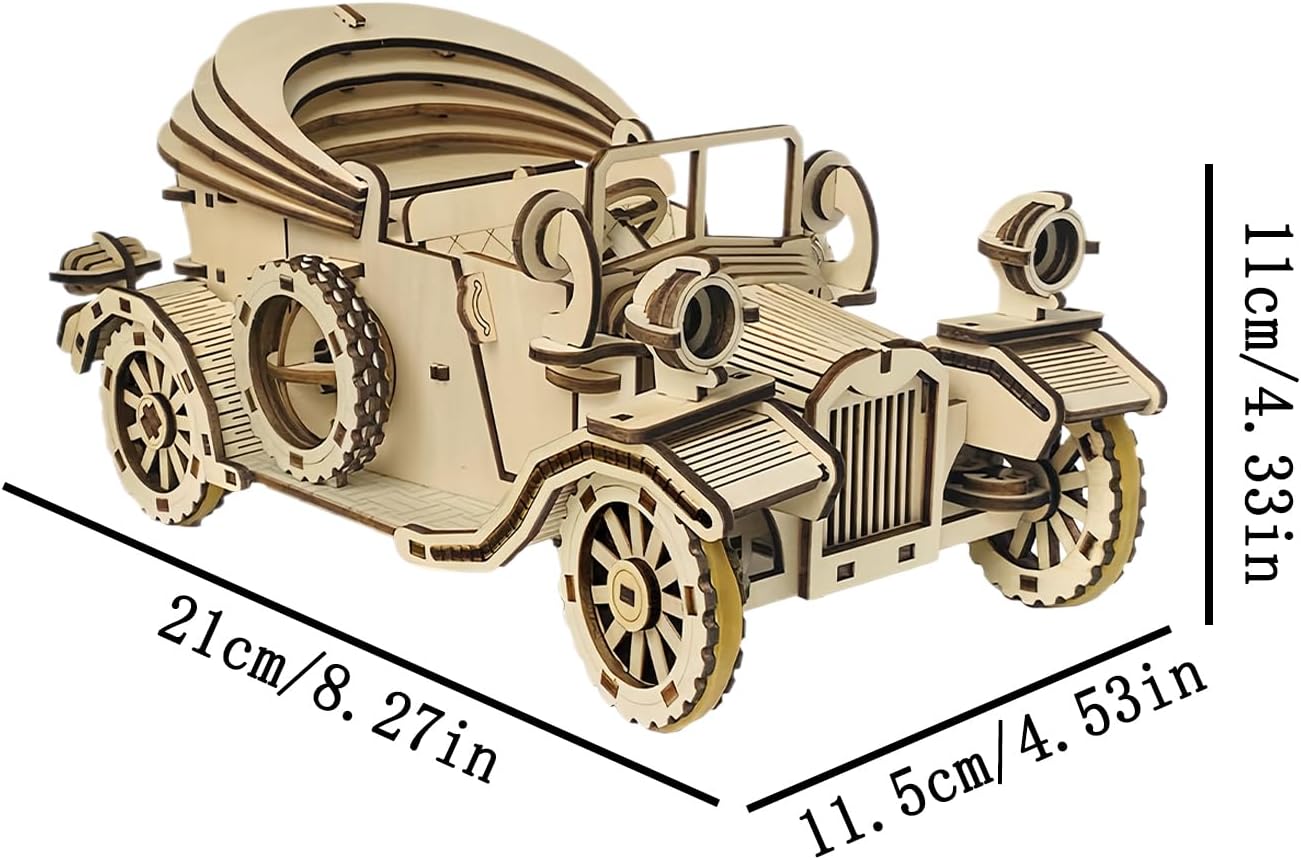 3D 木製パズル 大人向け - ヴィンテージカーモデル組み立てキット,コレクティブビンテージ車木材クラフトホビー クリスマス誕生日祝