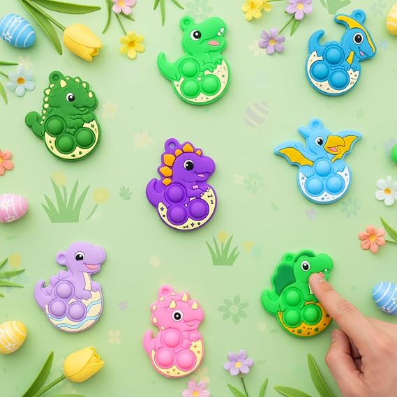 BicMan 36 Pack Prefilled Easter Eggs with Dinosaur Pop Fidget Toys, Easter Egg Hunt Basket Stuffers for Kids, Easter Classroom Party Favors Prizes