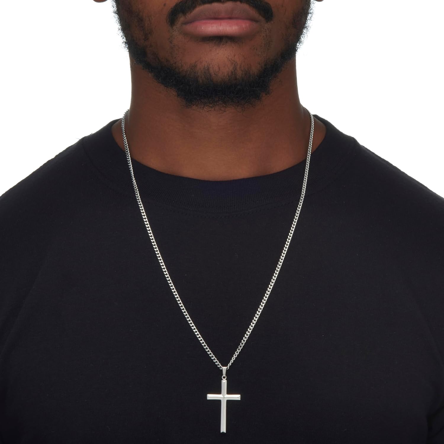 PalmBeach Sterling Silver Cross Pendant (23mm) with 24 in Stainless Steel Chain