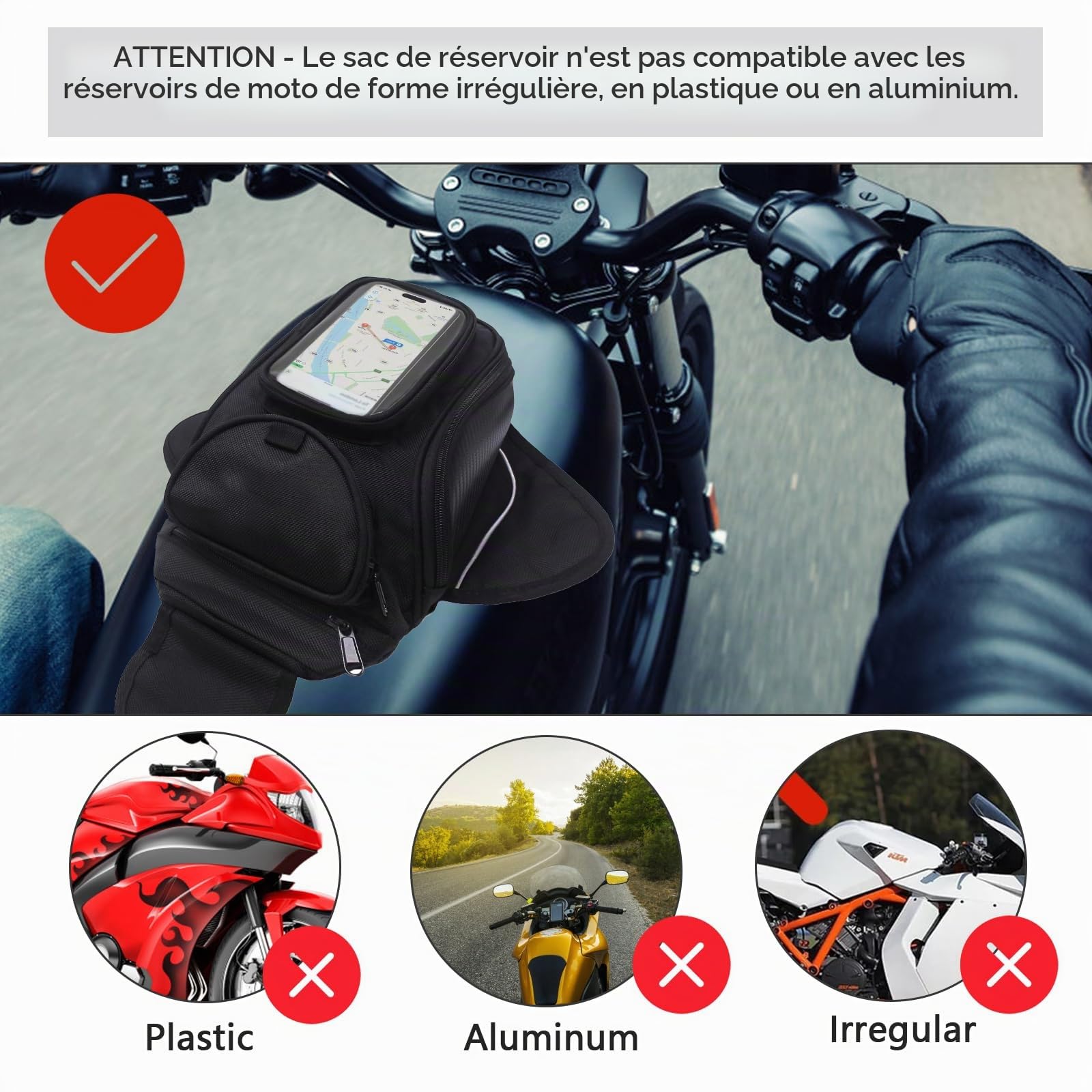 Sacoche de Réservoir Moto en Oxford Magnétique avec Grande Fenêtre