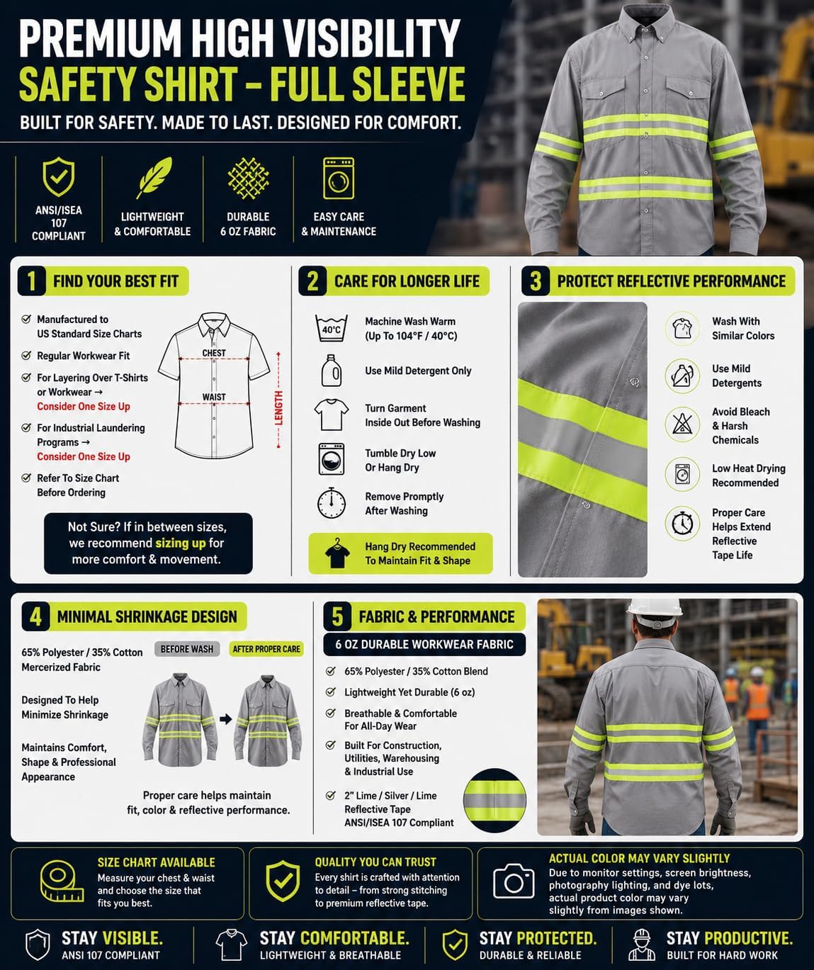 Premium High Visibility Safety Shirt - Full Sleeve
