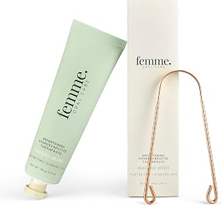 Femme Hydroxyapatite Toothpaste & Copper Tongue Scraper Bundle | Dentist-created oral care essentials for a cleaner mouth, fresher breath, and an elevated daily routine.