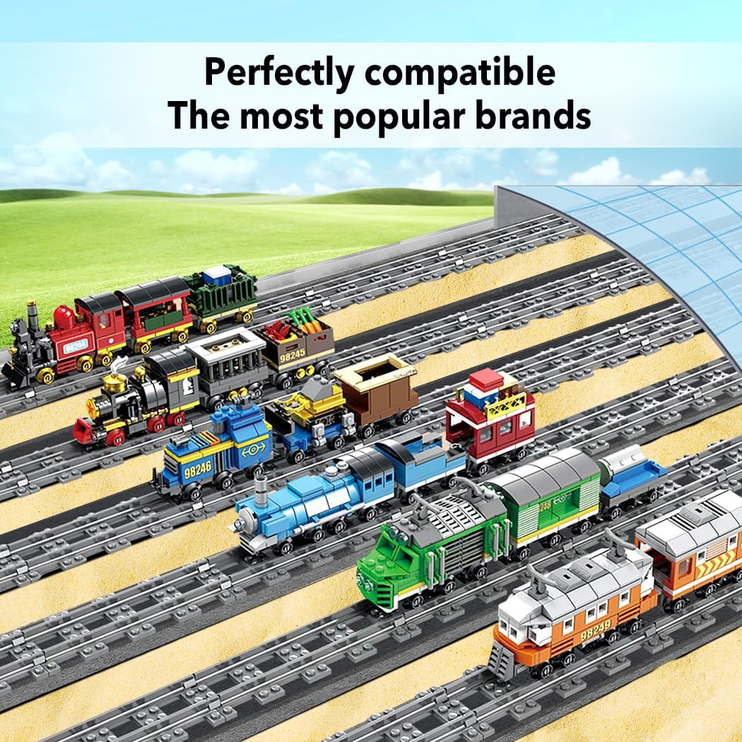 42PCS City Train Tracks, Classic Accessories, Railroad Building Toy Compatible with All Major Brand - 38 Straights, 2 Left Right 45° Intersection Rails, 2 Flexible Rails